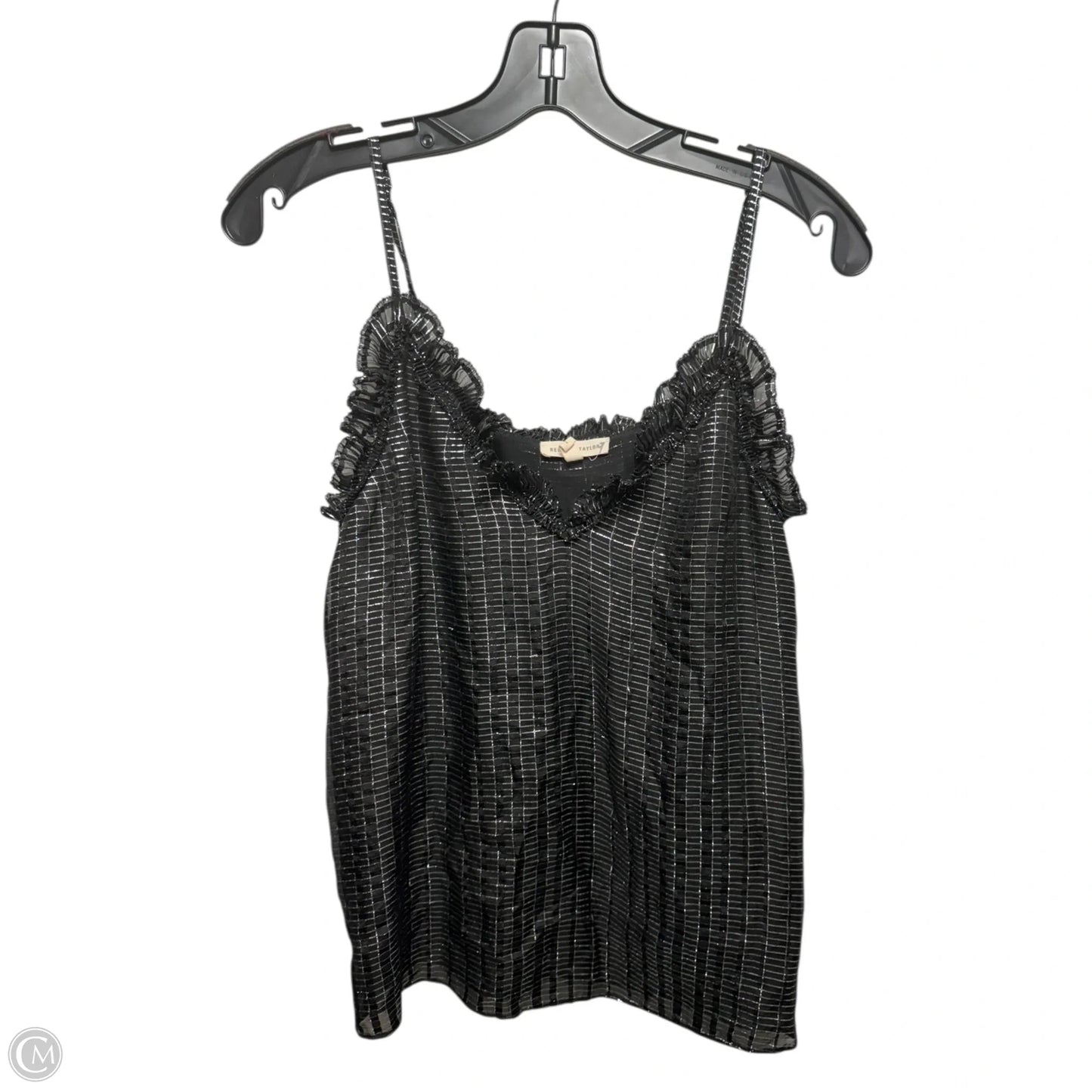 Silk Metallic Cami Top Sleeveless By Rebecca Taylor In Black & Silver, Size: 6