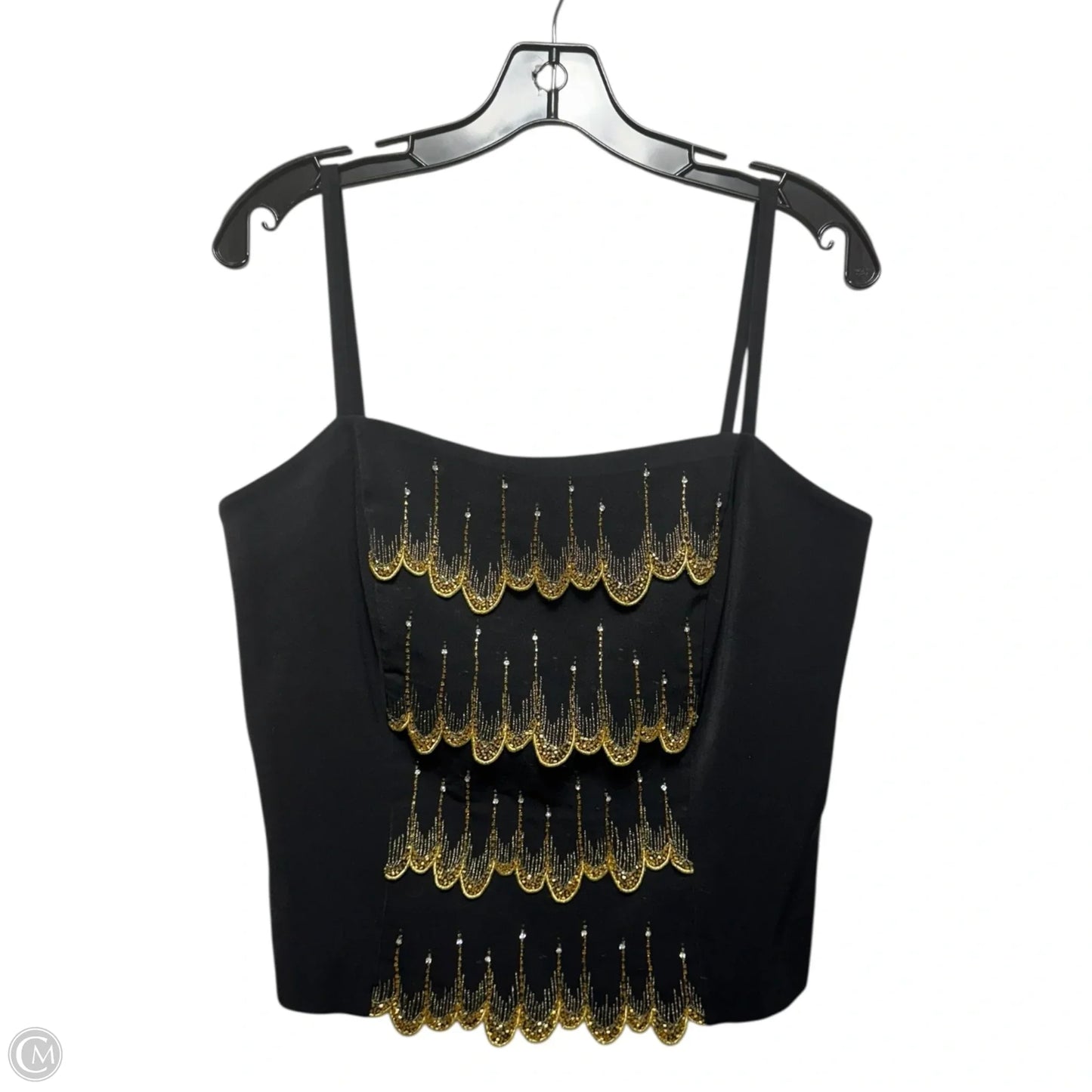 Vintage Beaded Top Sleeveless By Mariella Ferretti In Black & Gold, Size: 12