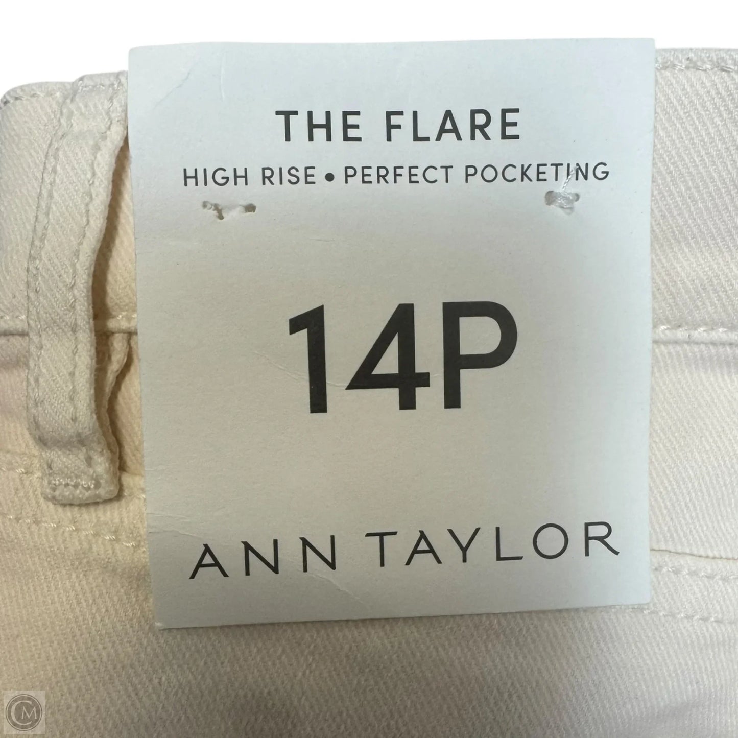 High Rise Perfect Pocketing Jeans Flared By Ann Taylor In Cream Denim, Size: 14 Petite