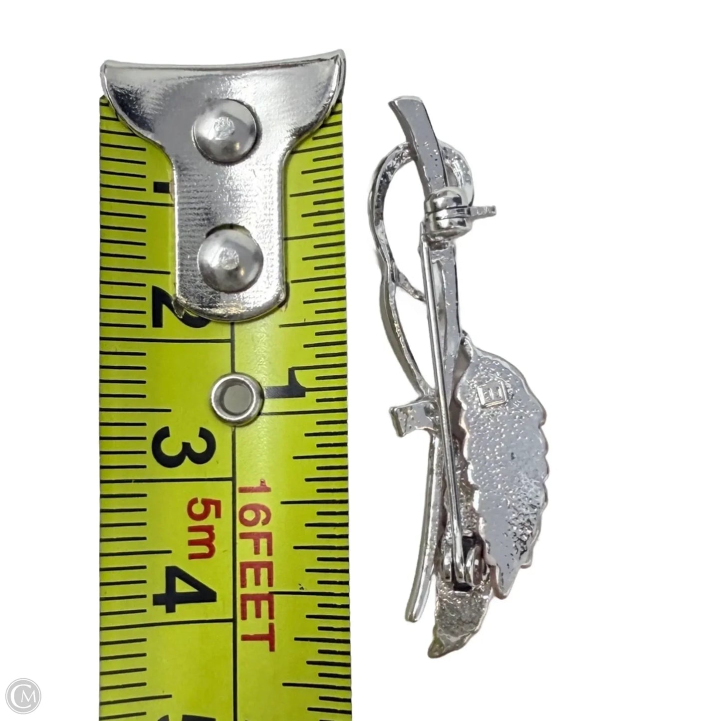 Vintage Two Tone Feather Leaf & Crystal Pin By FB