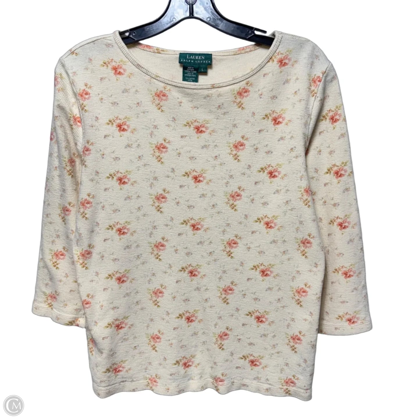 Waffle Knit Top Long Sleeve By Lauren By Ralph Lauren In Floral Print, Size: L
