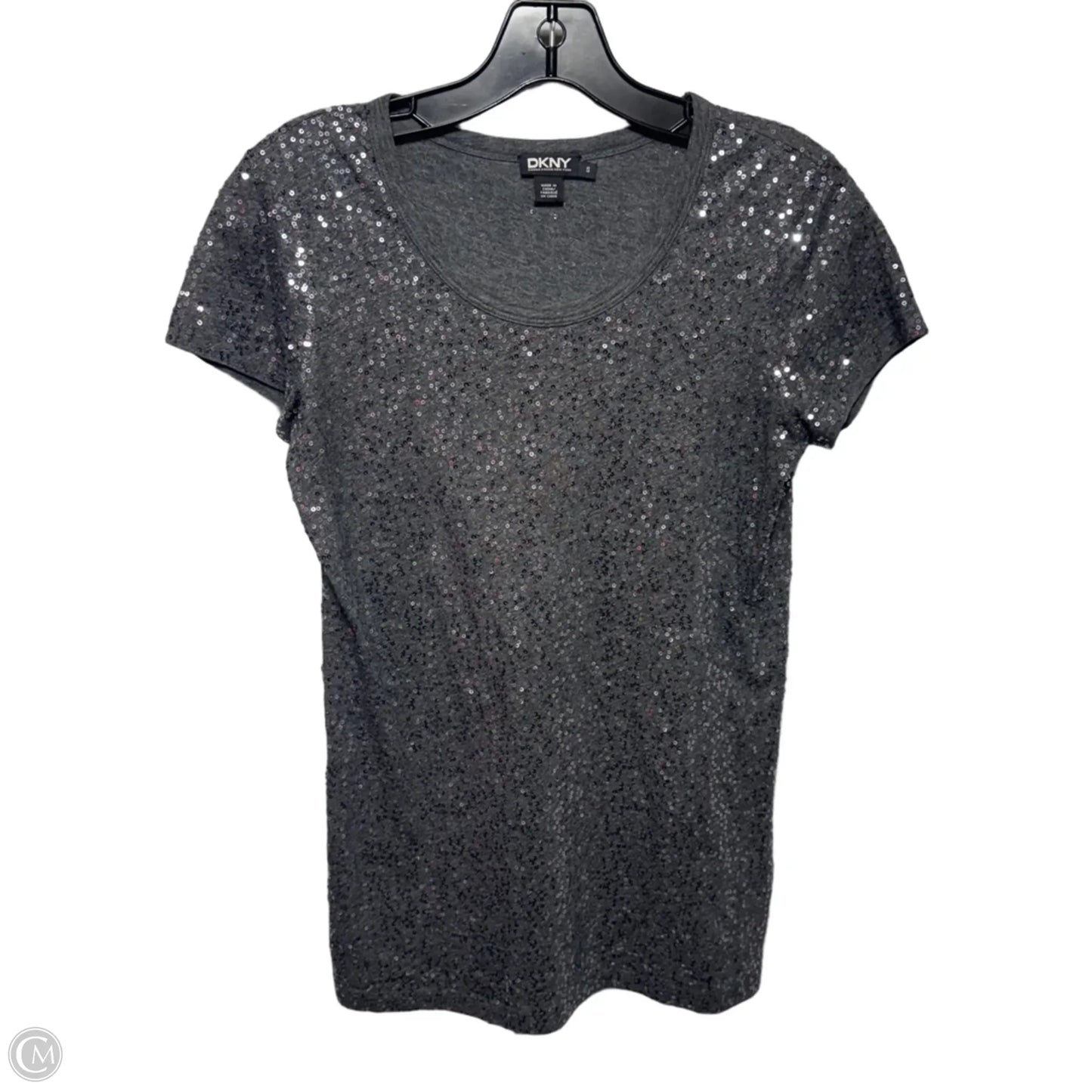 Sequin Top Short Sleeve By Dkny In Silver, Size: S