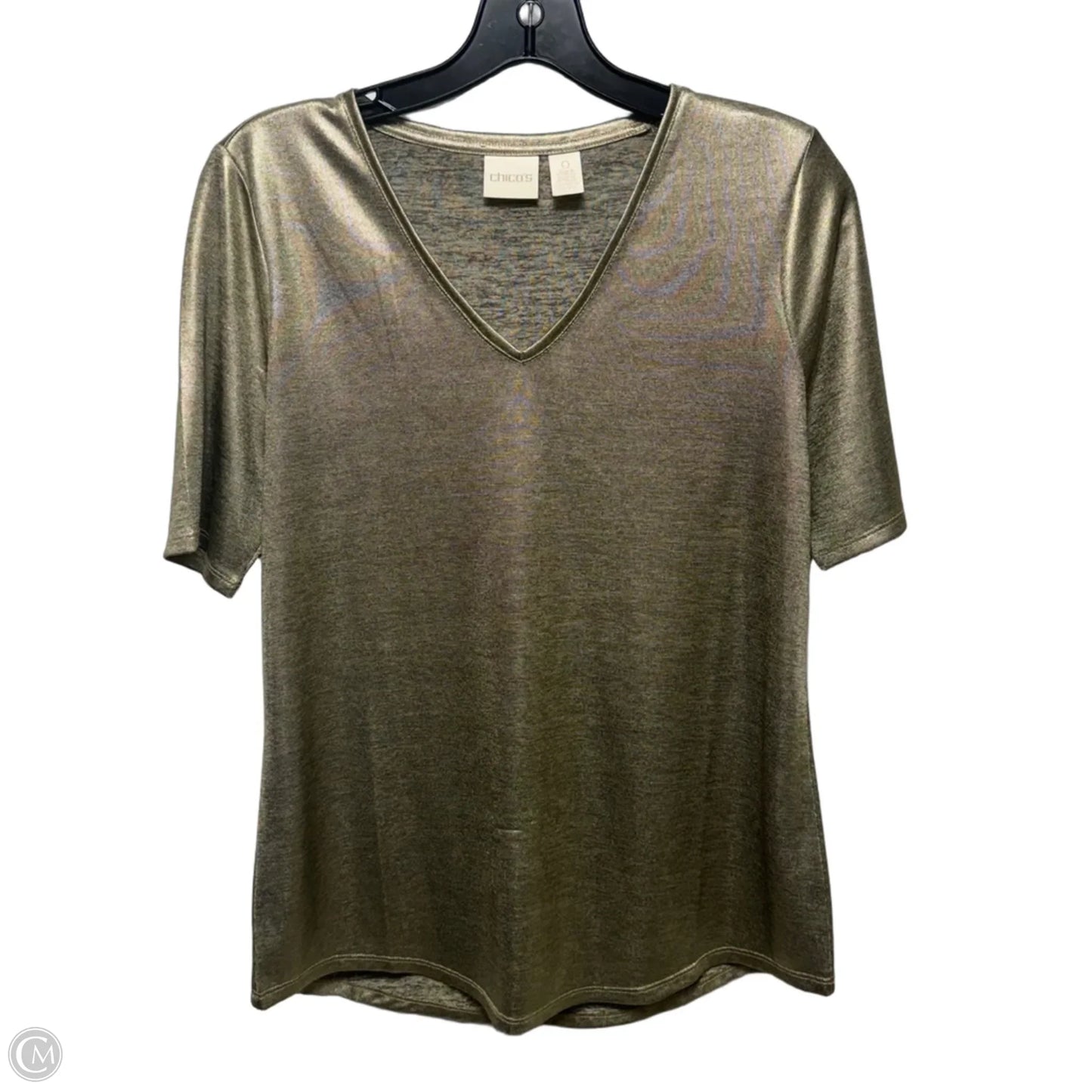 Top Short Sleeve By Chicos In Gold, Size: S