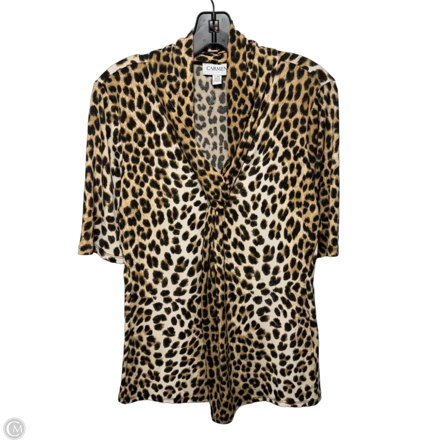 Top Short Sleeve By Carmen By Carmen Marc Valvo In Animal Print, Size: L