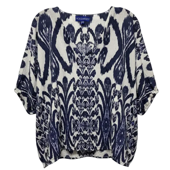 Nancy Top By Ros Garden In Blue & White, Size: XS/S
