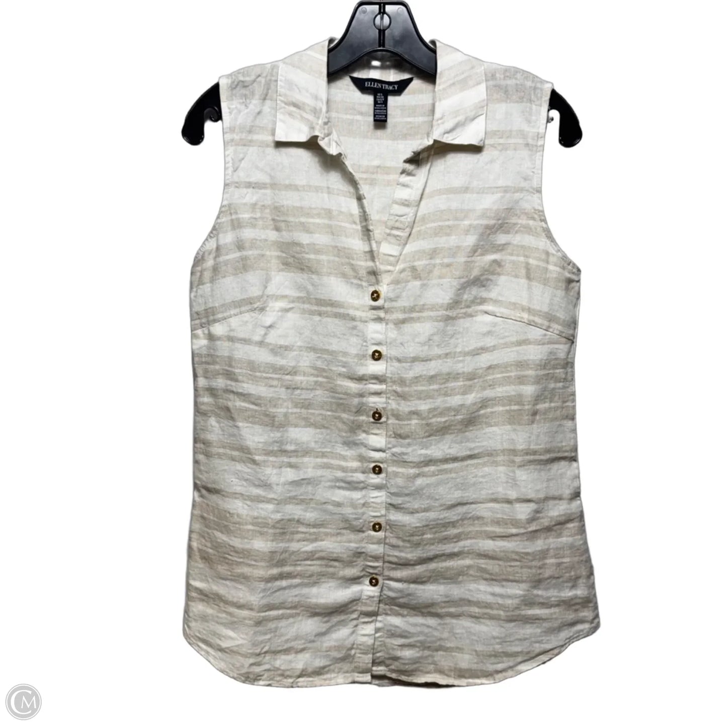 Linen Blend Button Down Sleeveless Top By Ellen Tracy In Striped Pattern, Size: S