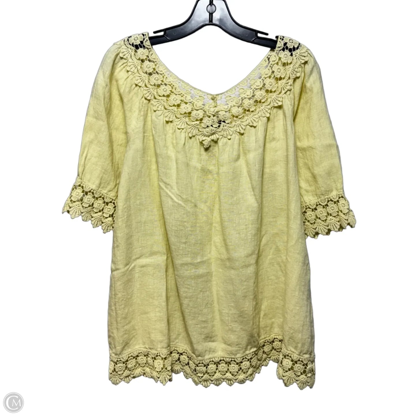 Linen Tunic Short Sleeve By Piazza Roma In Yellow, Size: M