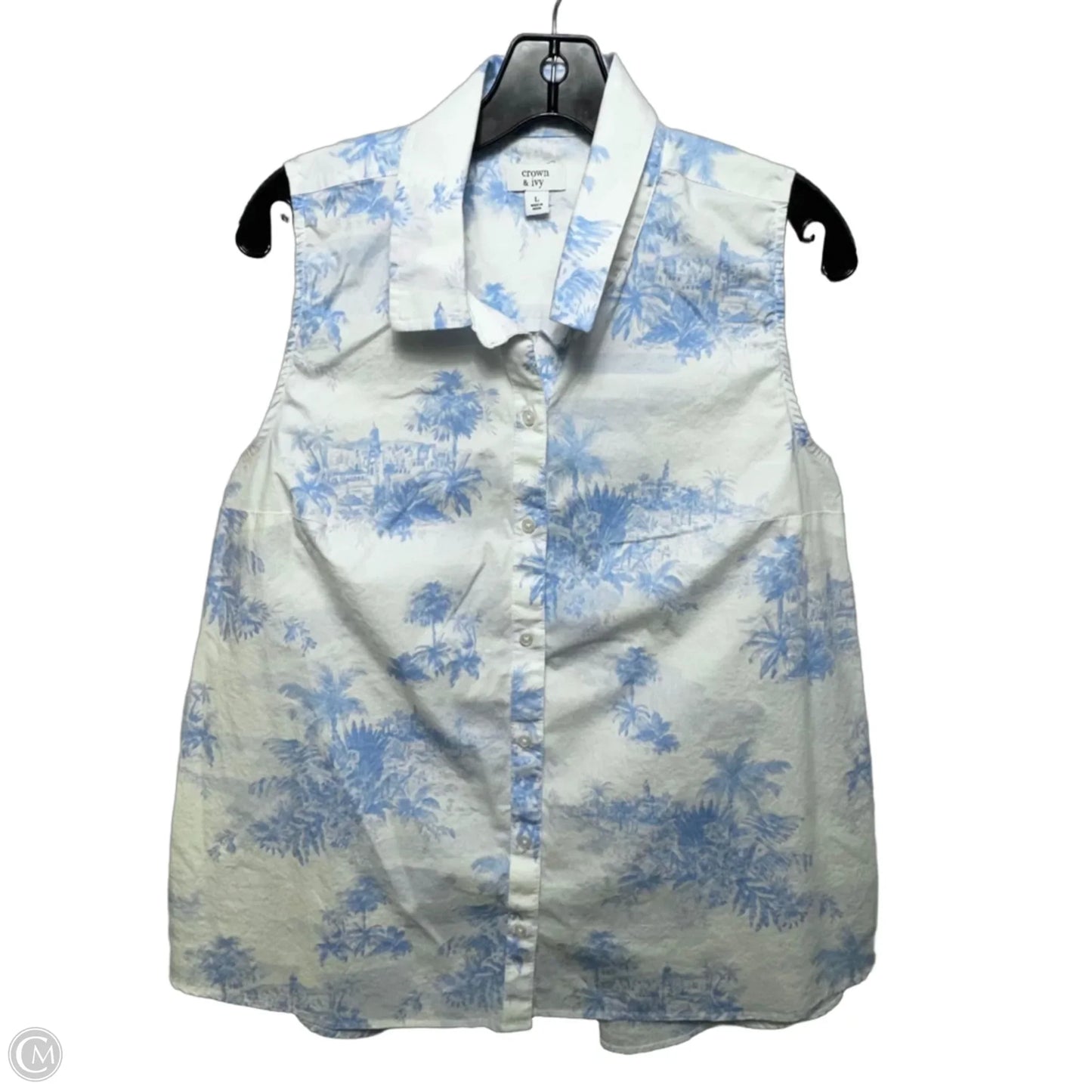 Top Sleeveless By Crown And Ivy In Blue & White, Size: L