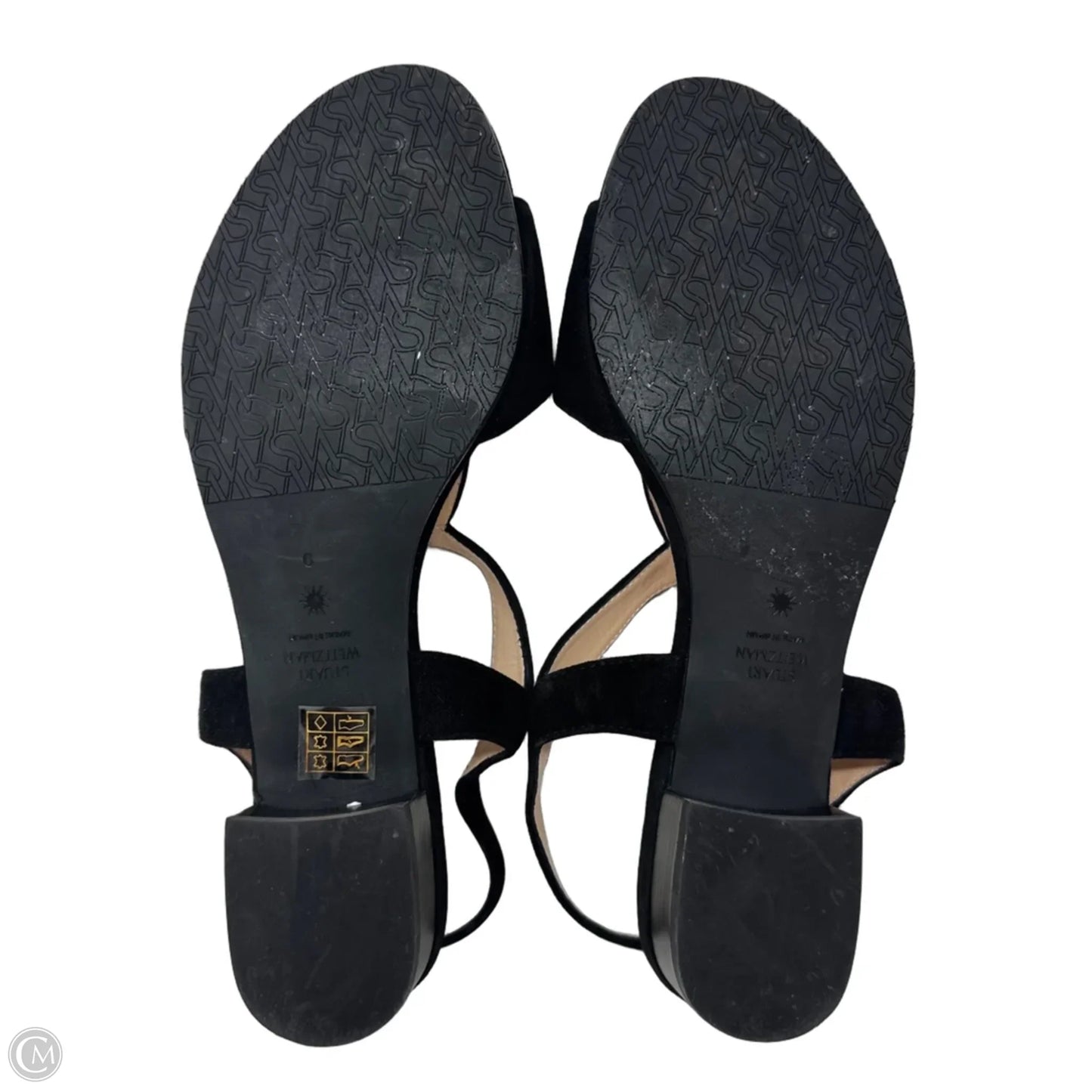 Suede Block Heel Sandals Shoes Designer By Stuart Weitzman In Black, Size: 9