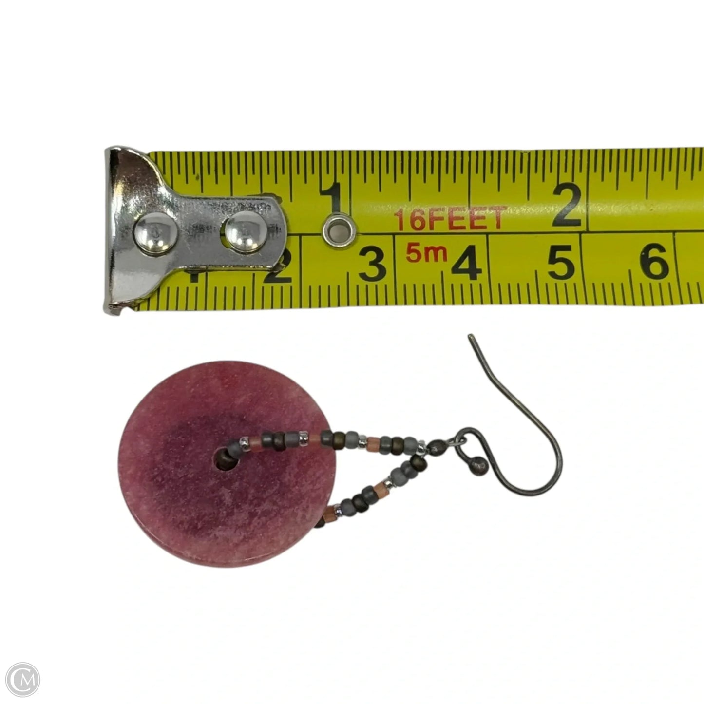 Pink Stone Disc Dangle Earrings