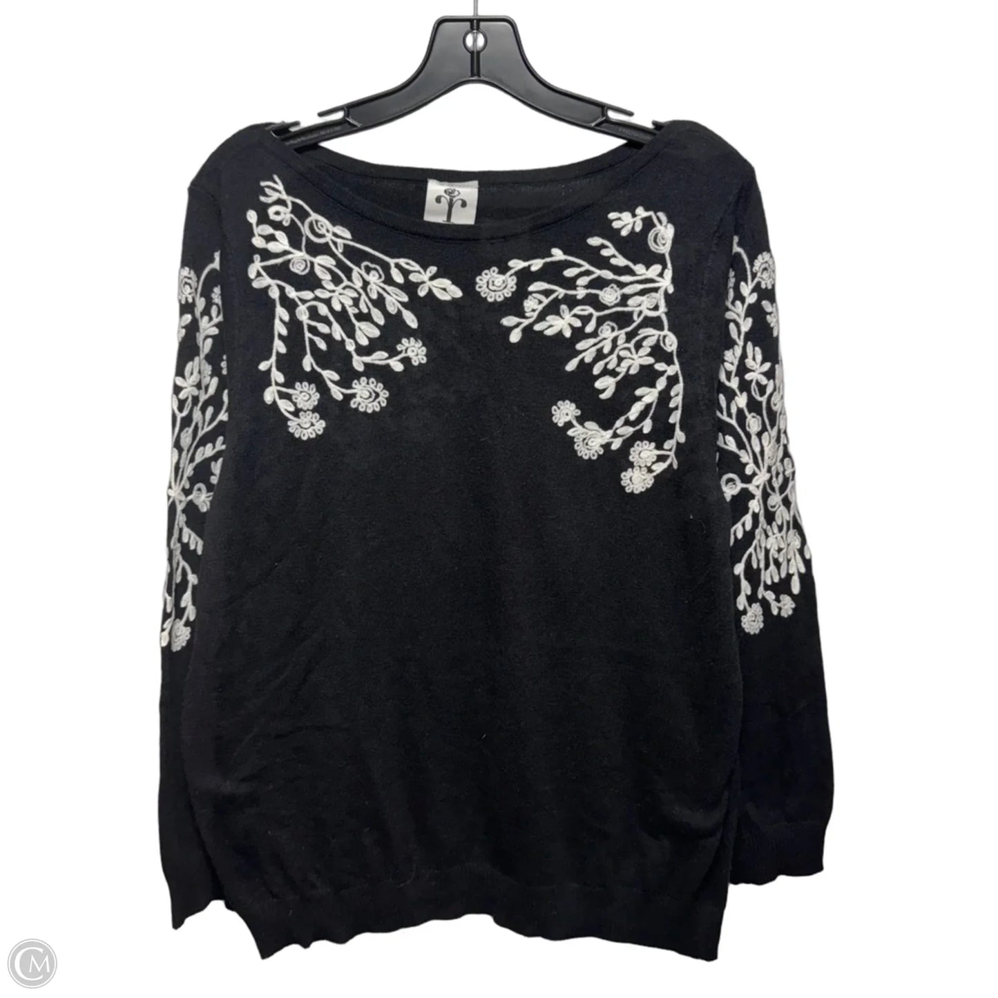 Floral Embroidered Sweater By Rain & Rose In Black & White, Size: Xl