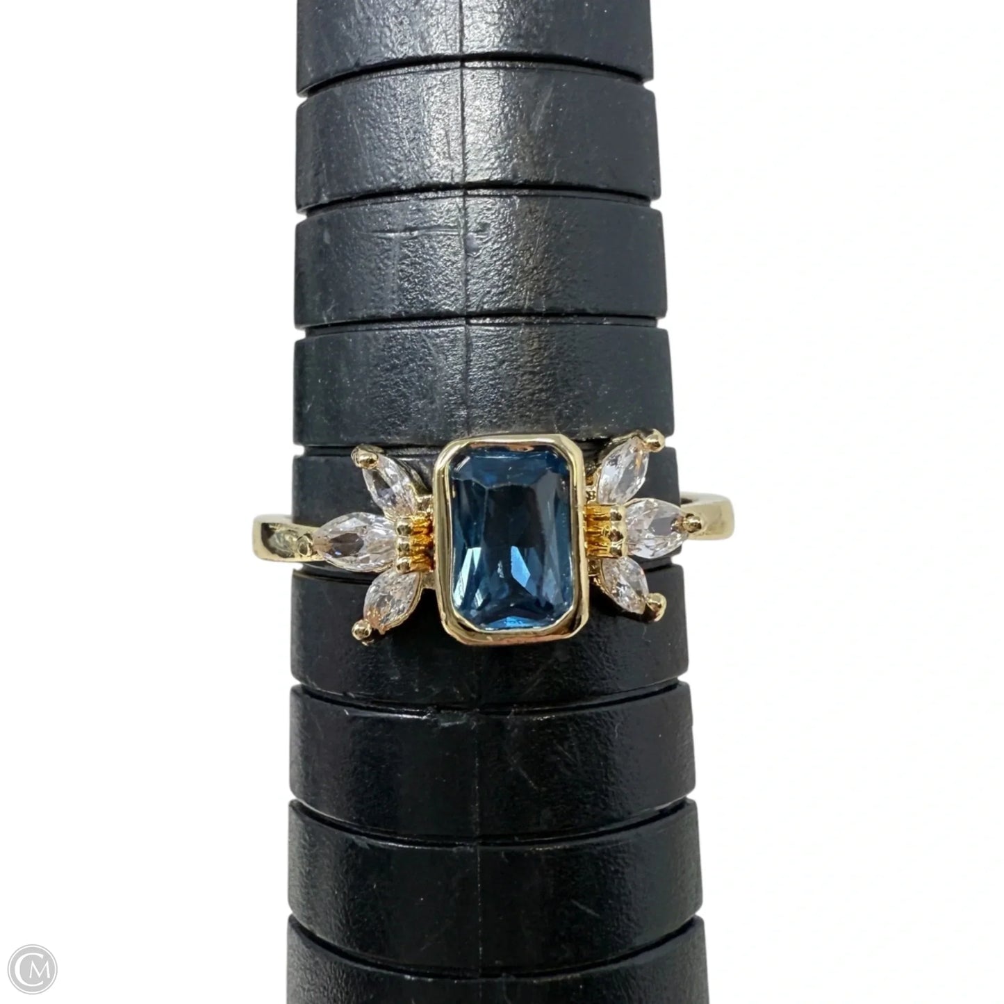 Blue Zirconia Gold Tone Adjustable Statement Ring