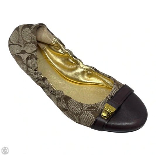 Signature Ballet Flats Shoes Designer By Coach In Brown & Tan, Size: 9