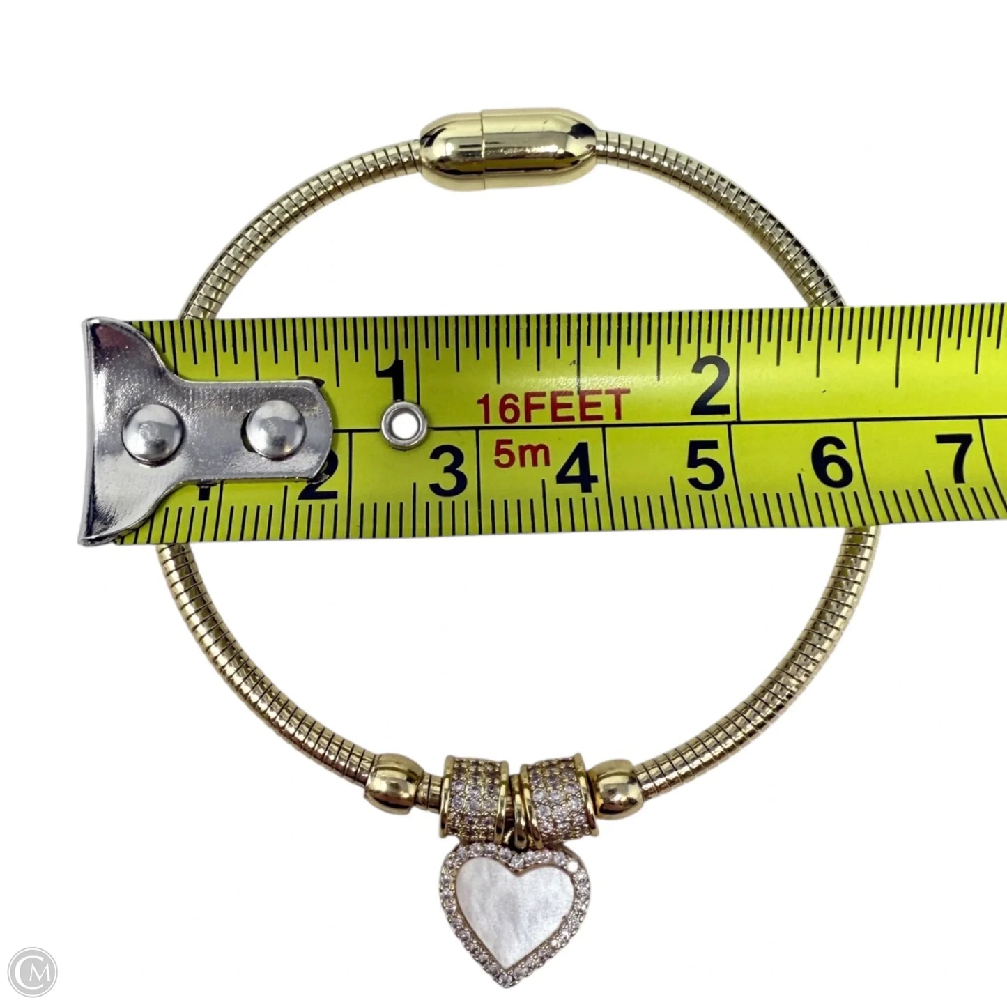 Brass, CZ & Mother Of pearl Double Sided Heart Charm Bracelet By Arm Candy By Eye Candy LA