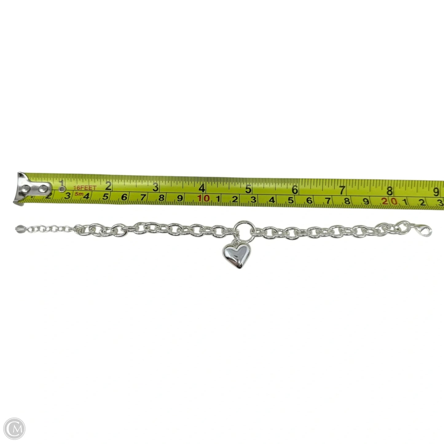 Silver Tone Puffy Heart Charm Chain Bracelet