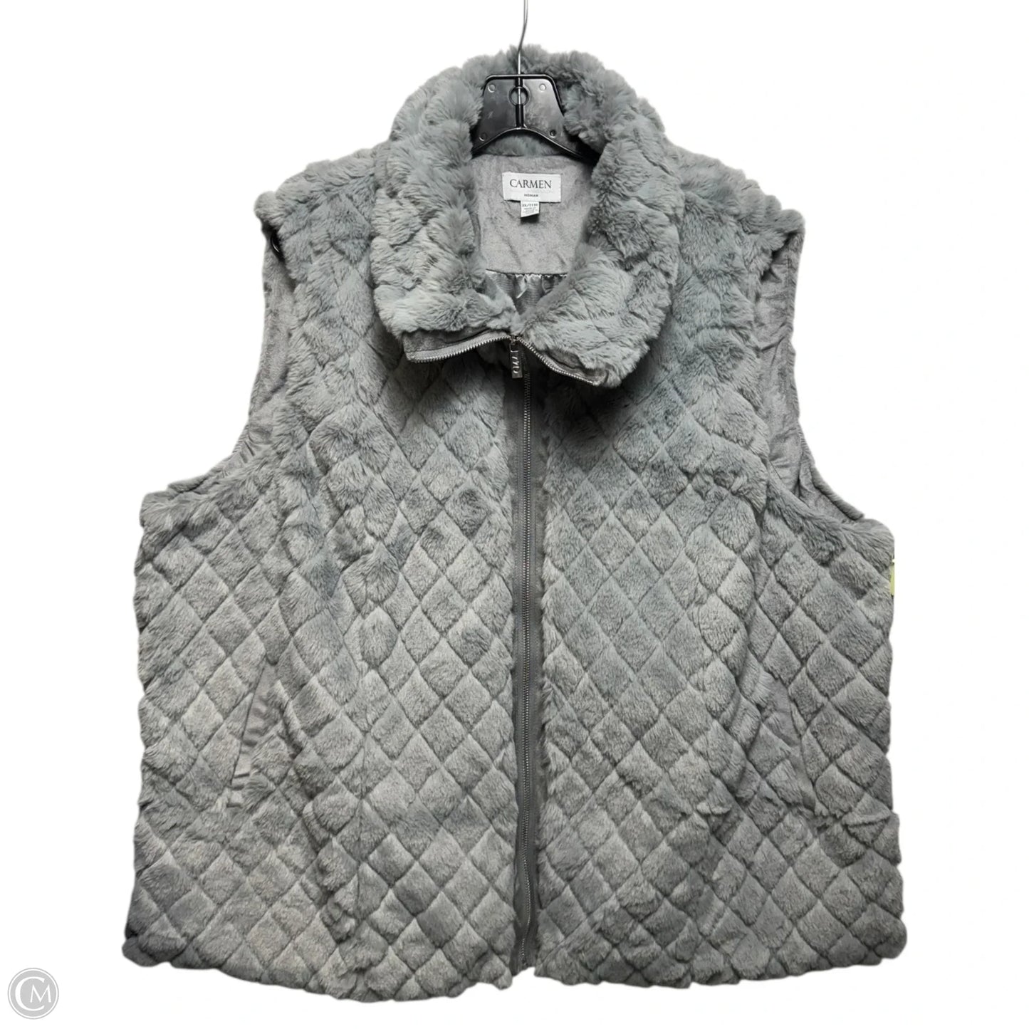Vest Faux Fur & Sherpa By Carmen By Carmen Marc Valvo In Grey, Size: 3x