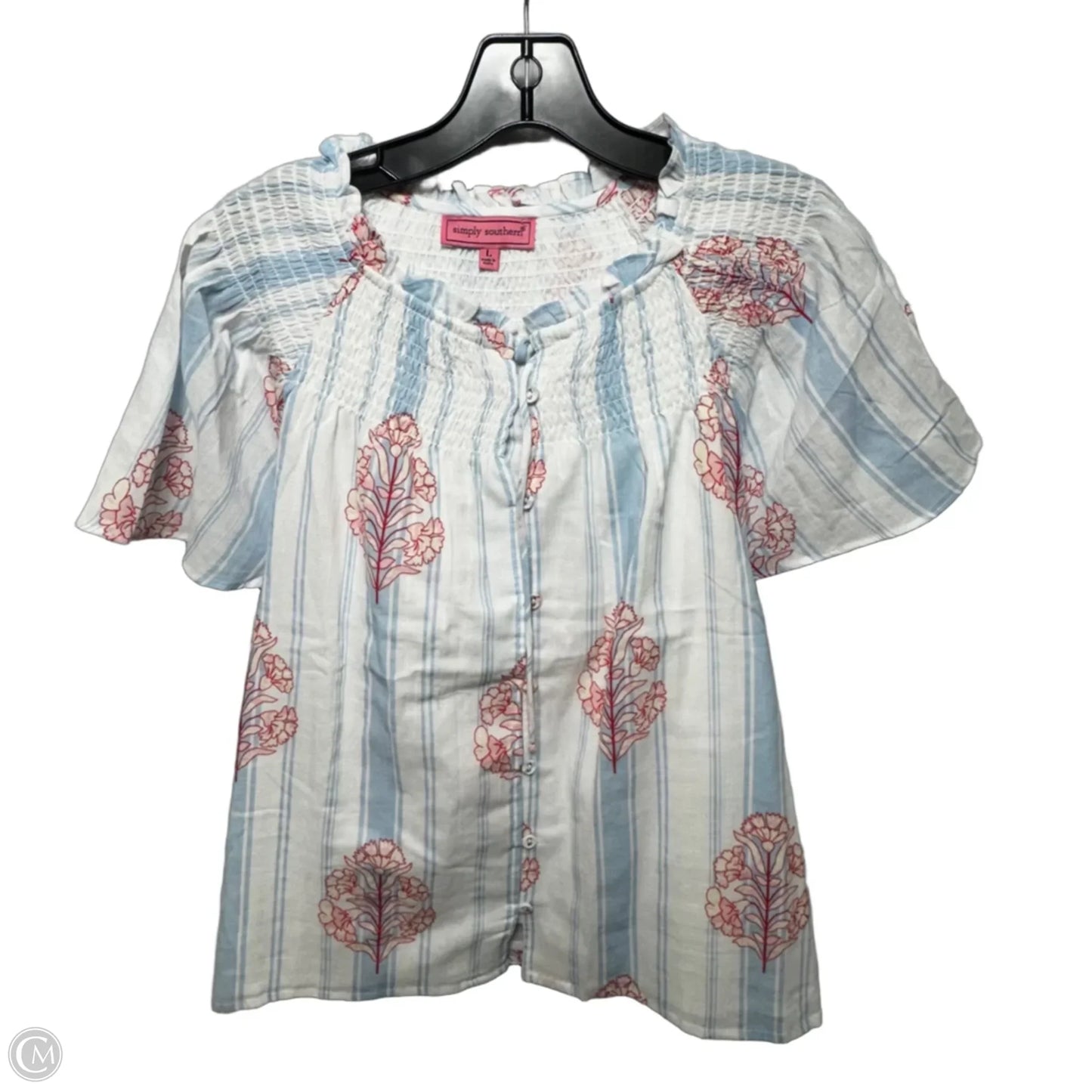 Top Short Sleeve By Simply Southern In Cream & White, Size: L