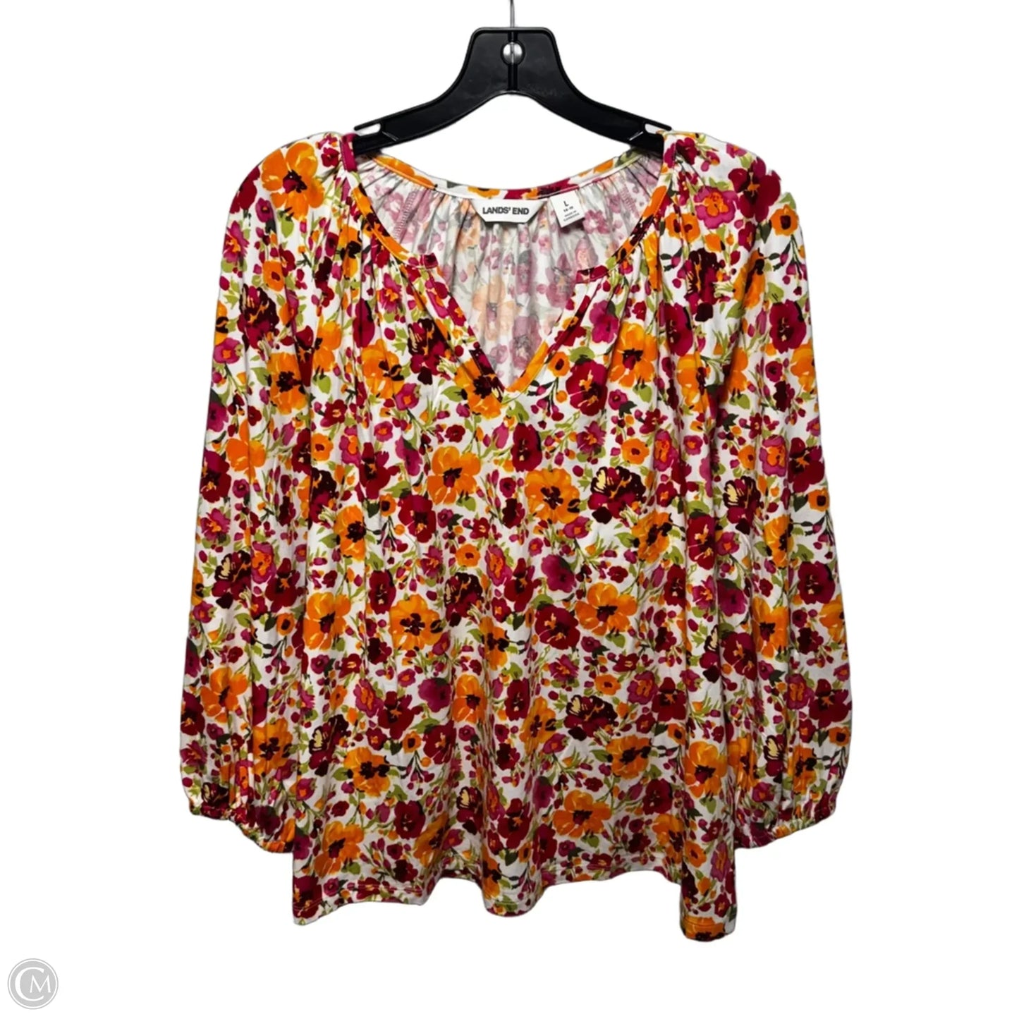 Top Long Sleeve By Lands End In Floral Print, Size: L/ 14-16
