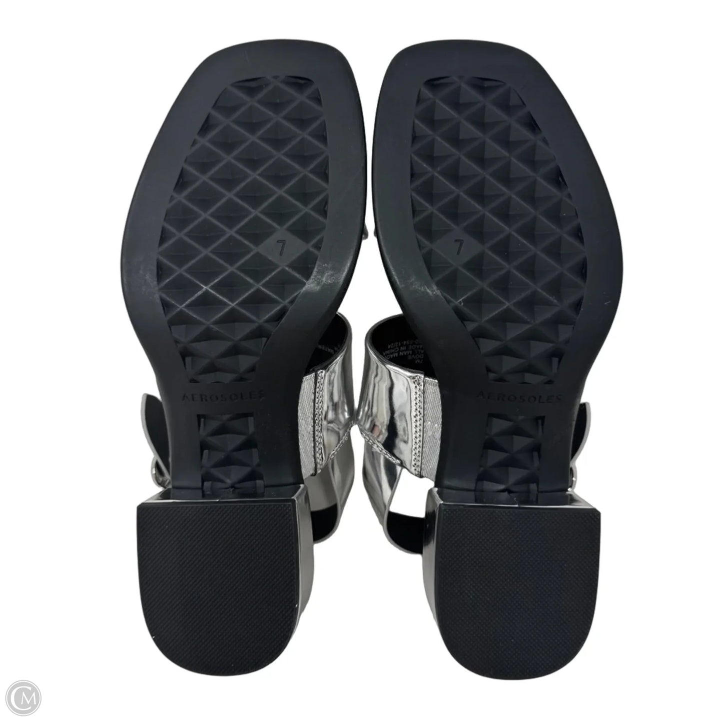 Dove Chrome Sandals Heels Block By Aerosoles In Silver, Size: 7