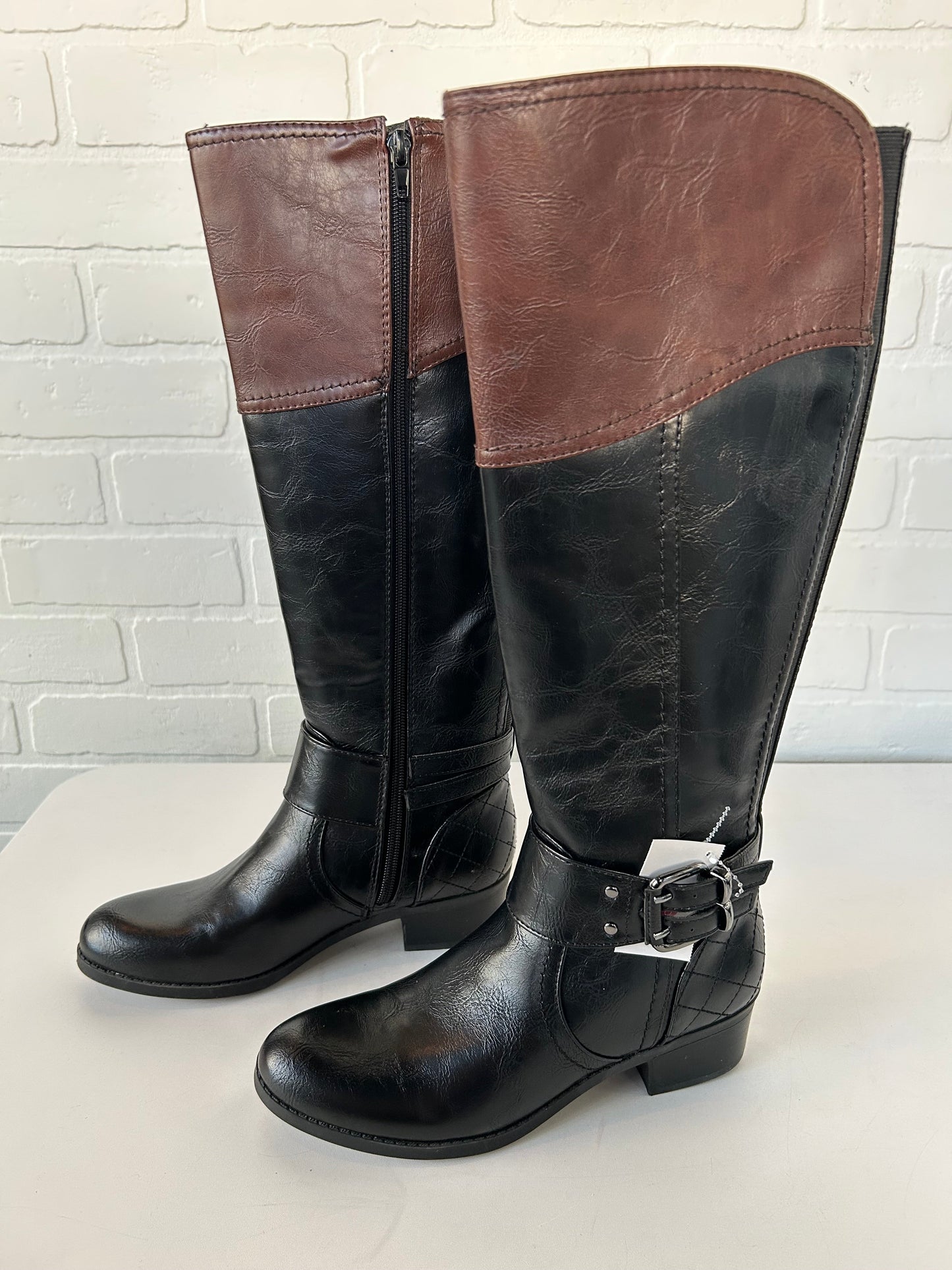 Boots Knee Flats By Unisa In Black & Brown, Size: 6