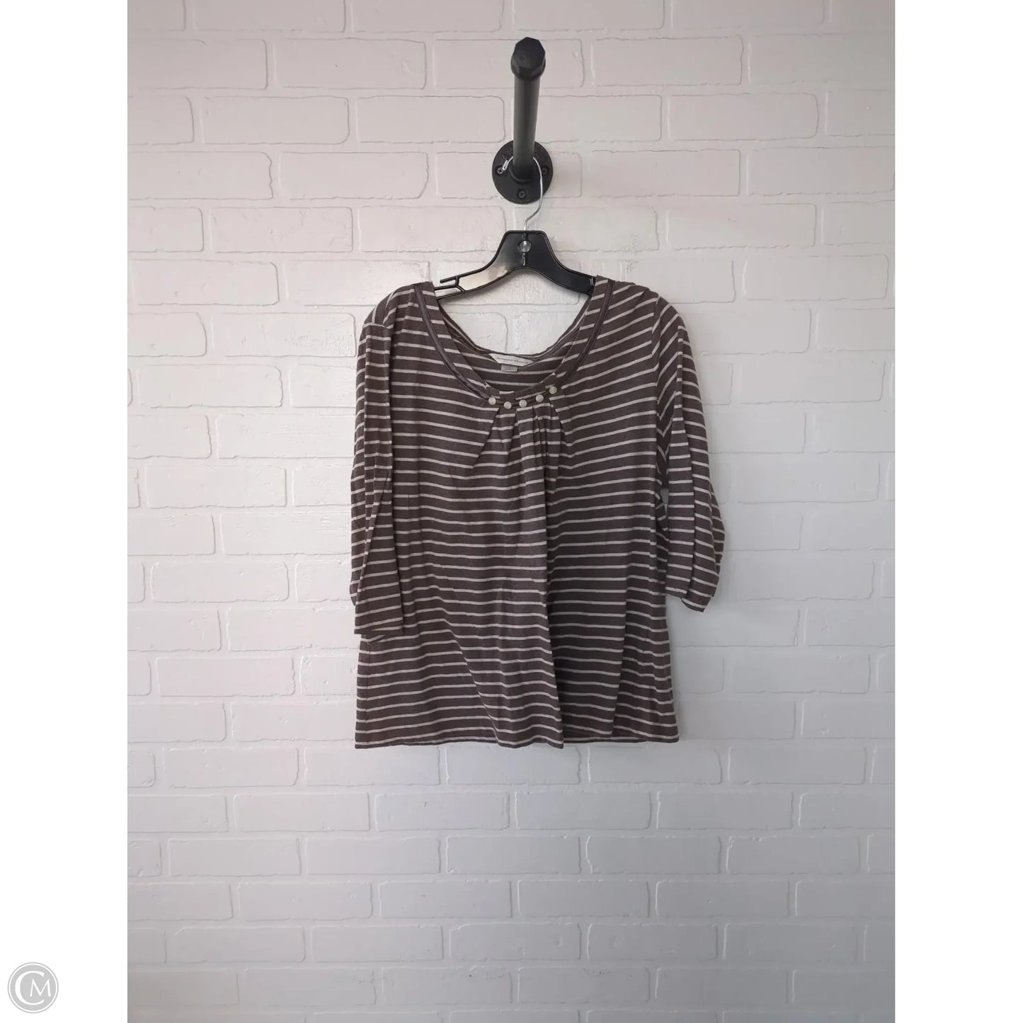Top 3/4 Sleeve By Christopher And Banks In Brown & Cream, Size: Xl