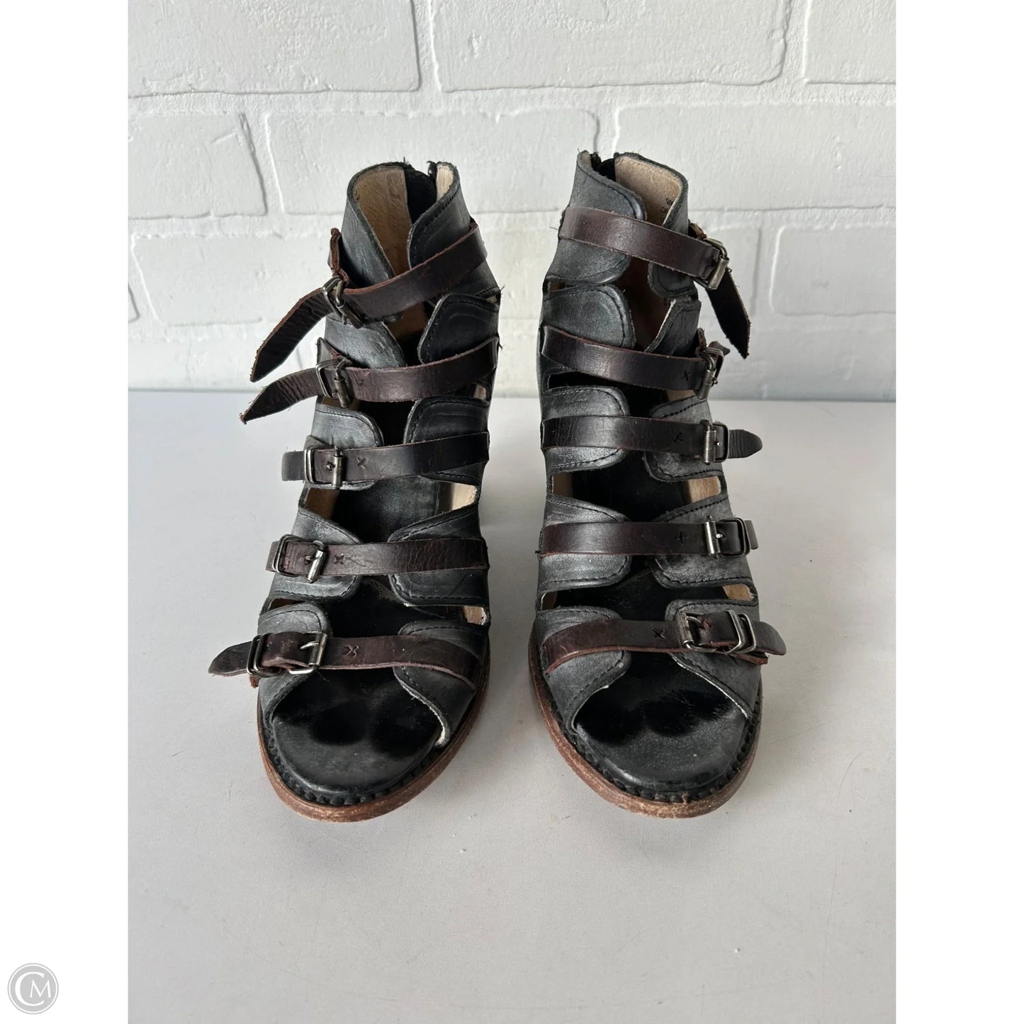 Boots Ankle Heels By Freebird In Black & Brown, Size: 9