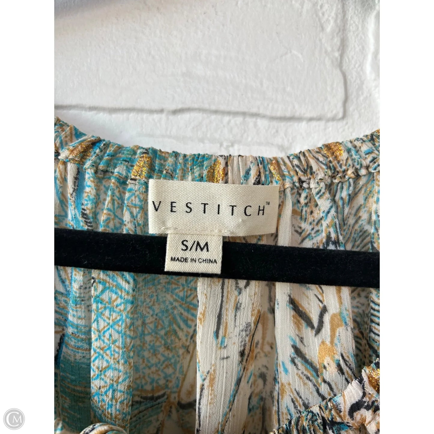 Top Long Sleeve By Cmc In Blue & Cream, Size: S