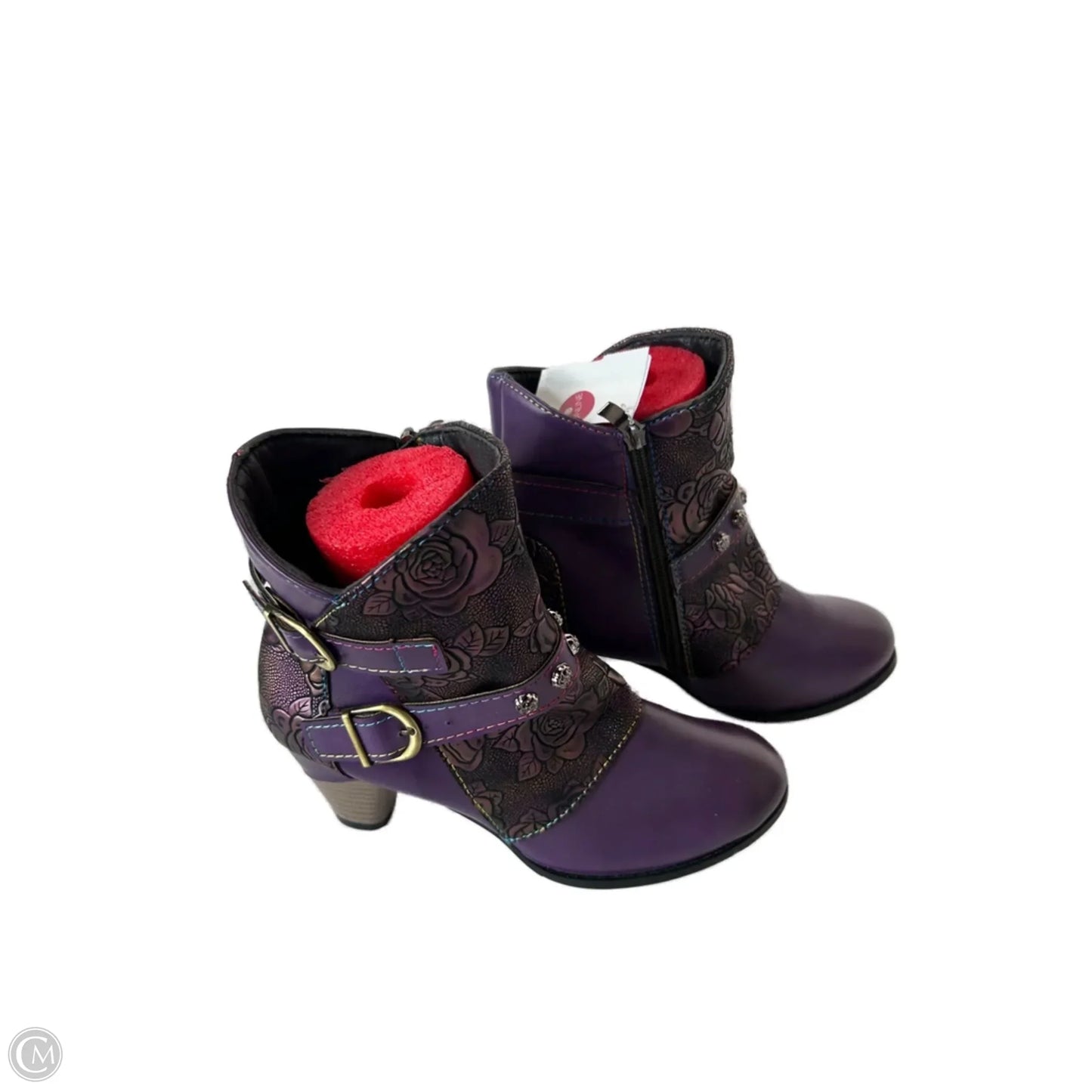 Boots Ankle Heels By Cme In Purple, Size: 7.5