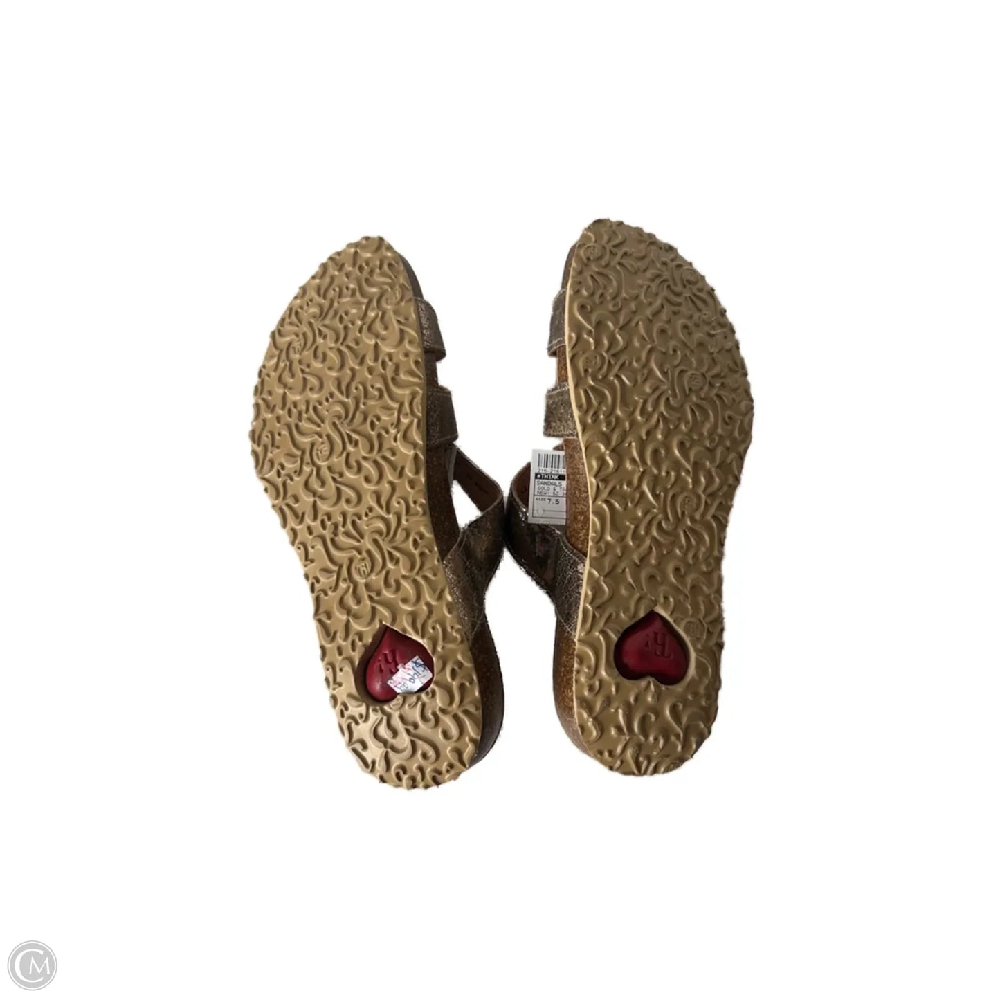 Sandals Flats By Think In Gold & Tan, Size: 7.5