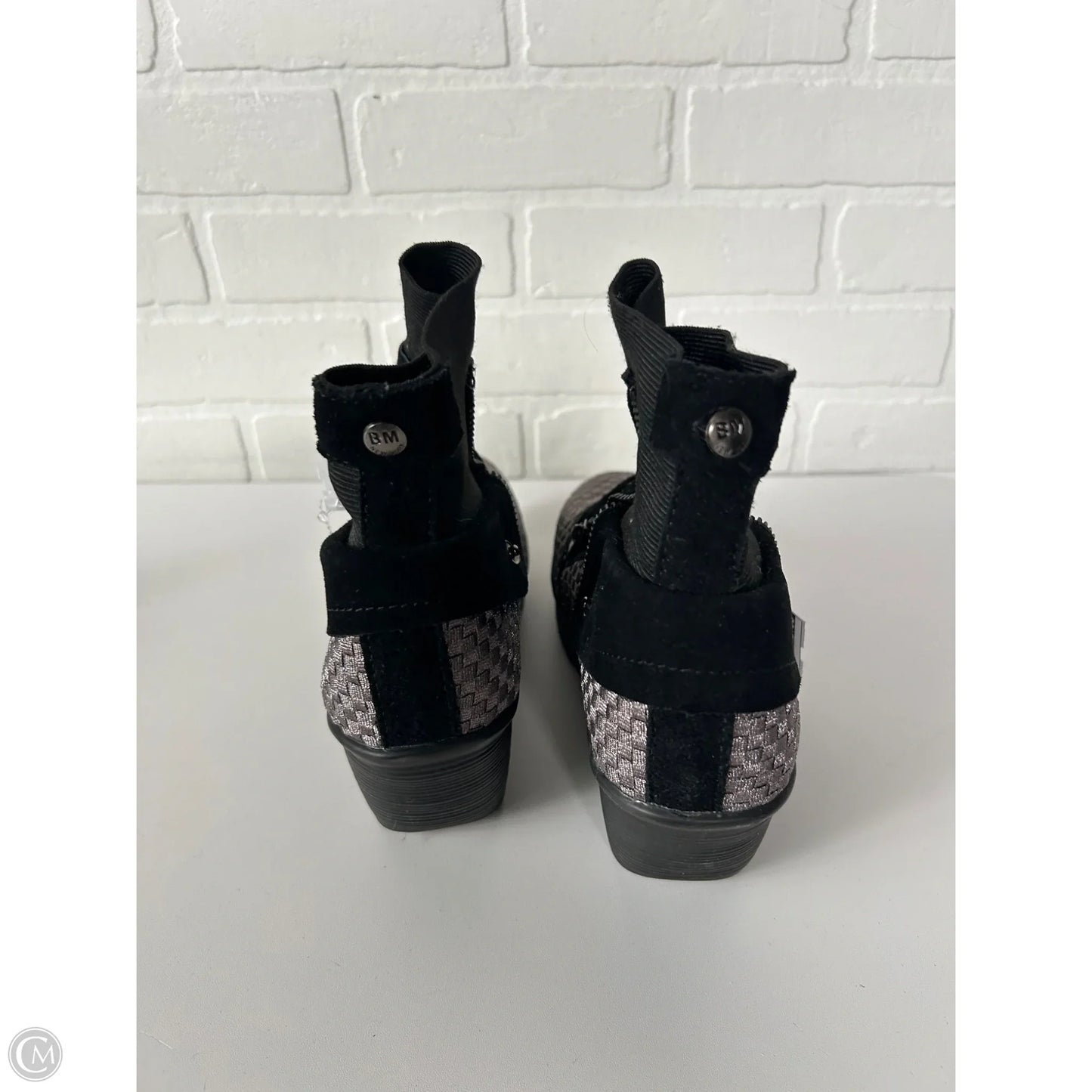 Boots Ankle Heels By Bernie Mev In Black & Silver, Size: 9.5