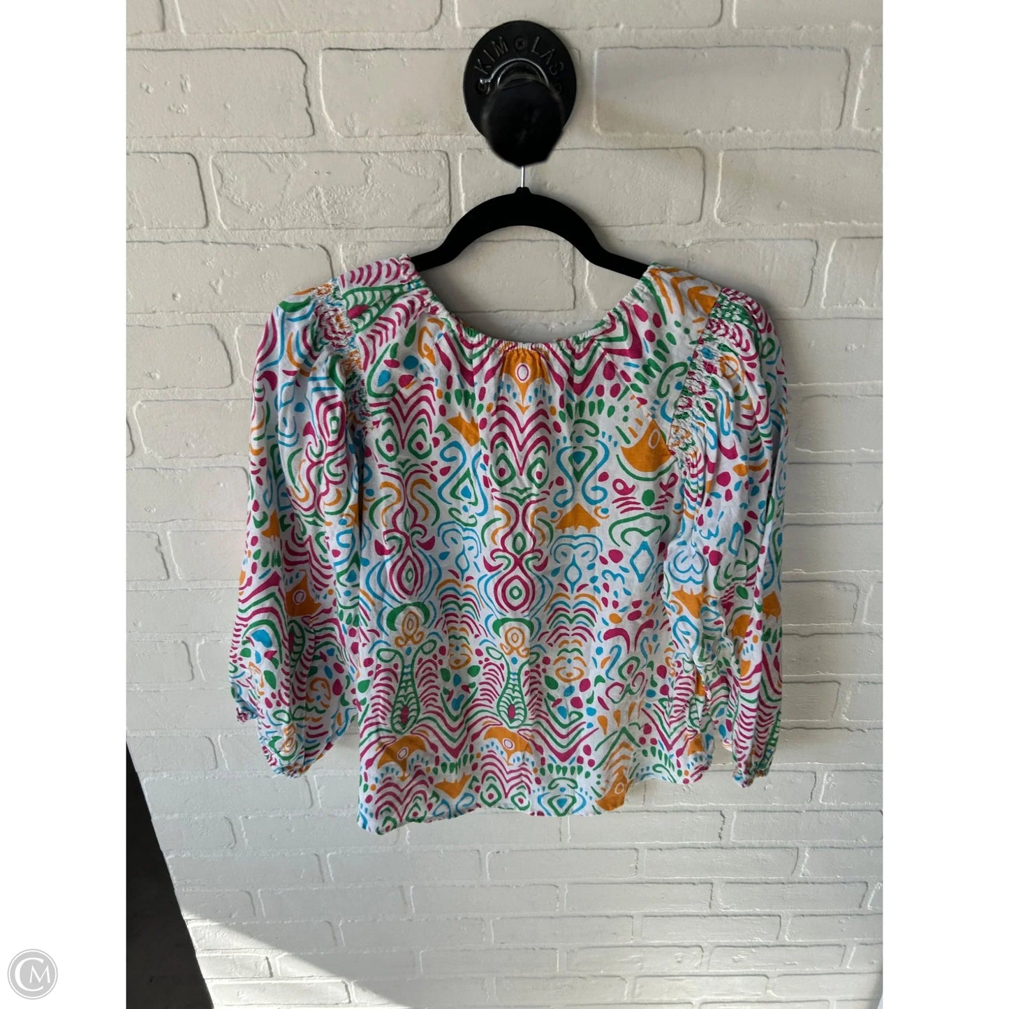 Top Long Sleeve By Calligraphie In White & Yellow, Size: M