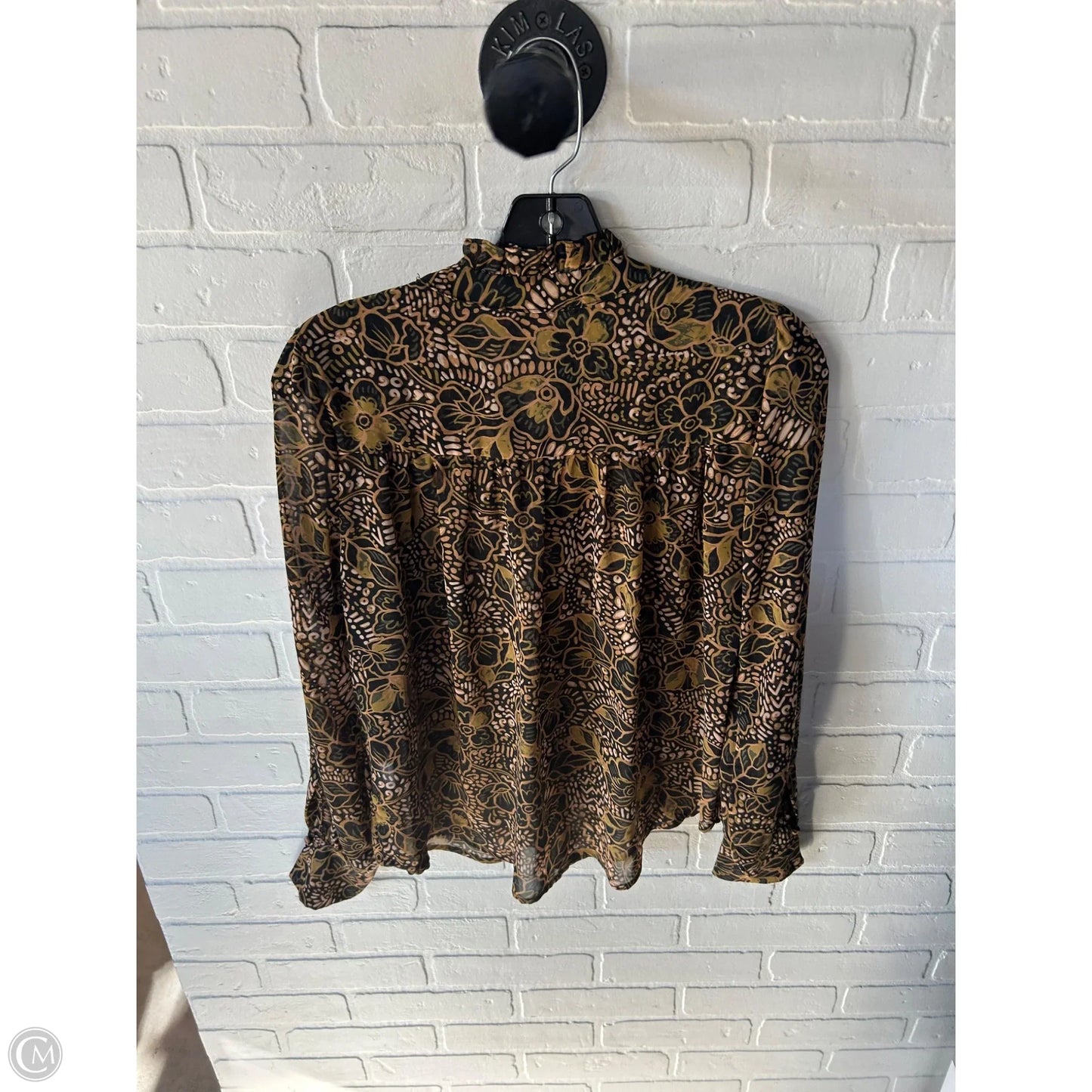 Top Long Sleeve By Evereve In Black & Gold, Size: Xs