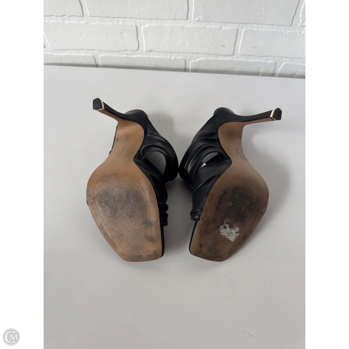 Sandals Heels Stiletto By Kenneth Cole In Black & Gold, Size: 9.5