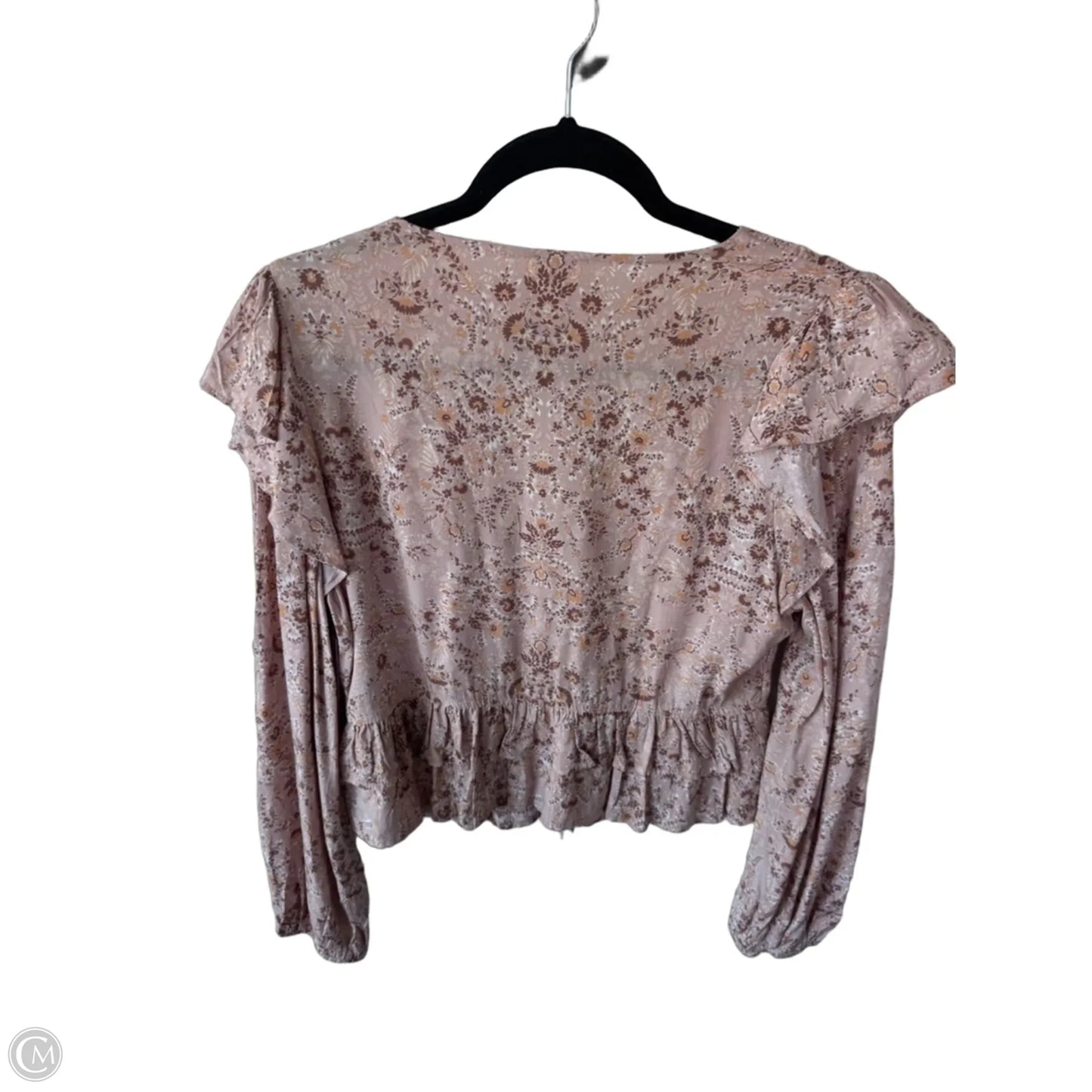 Top Long Sleeve By Promesa In Brown & Cream, Size: L