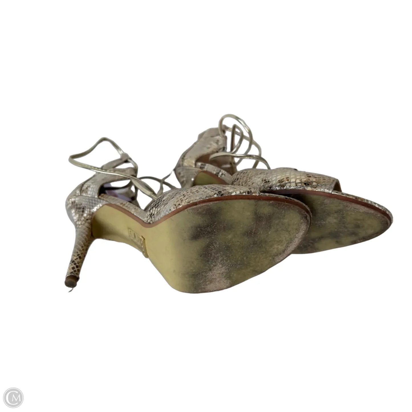 Sandals Heels Stiletto By Bebe In Snakeskin Print, Size: 9