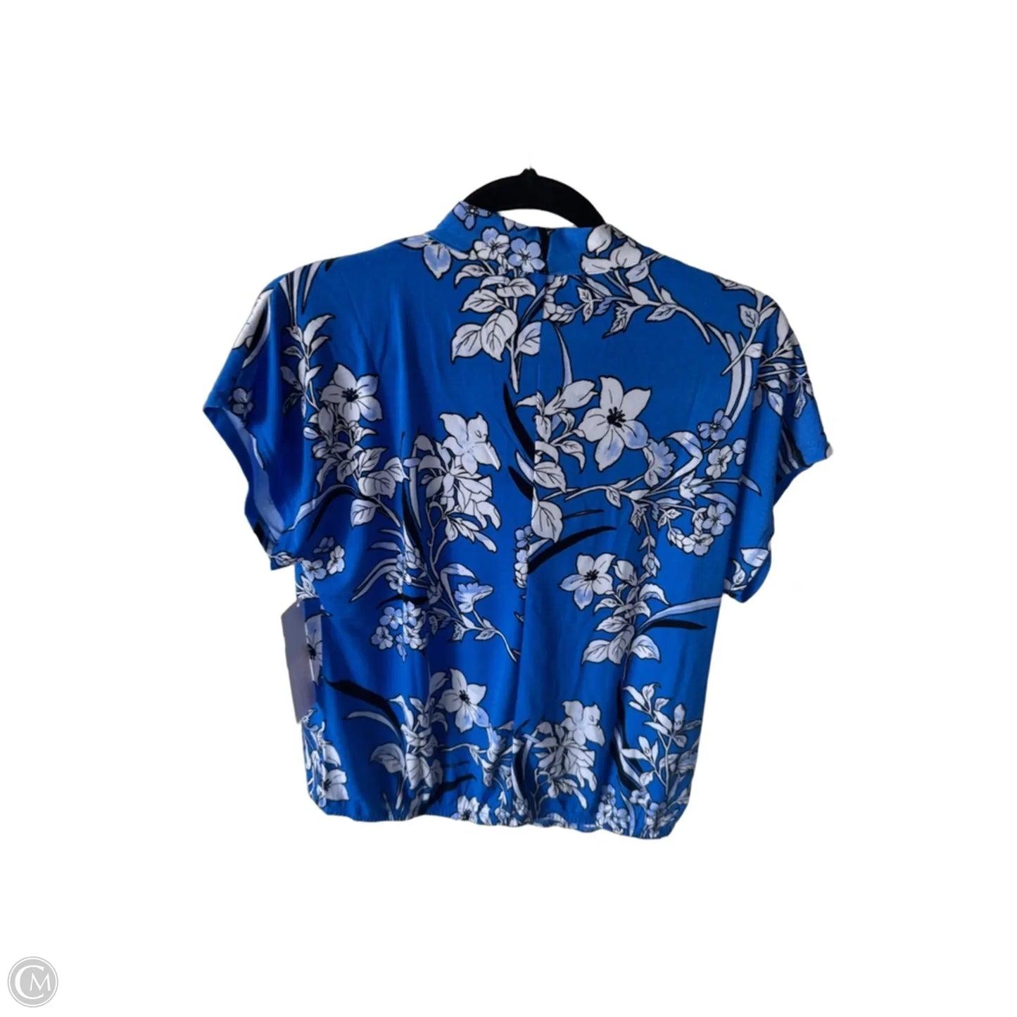 Blouse Short Sleeve By Adrienne Vittadini In Blue & White, Size: M