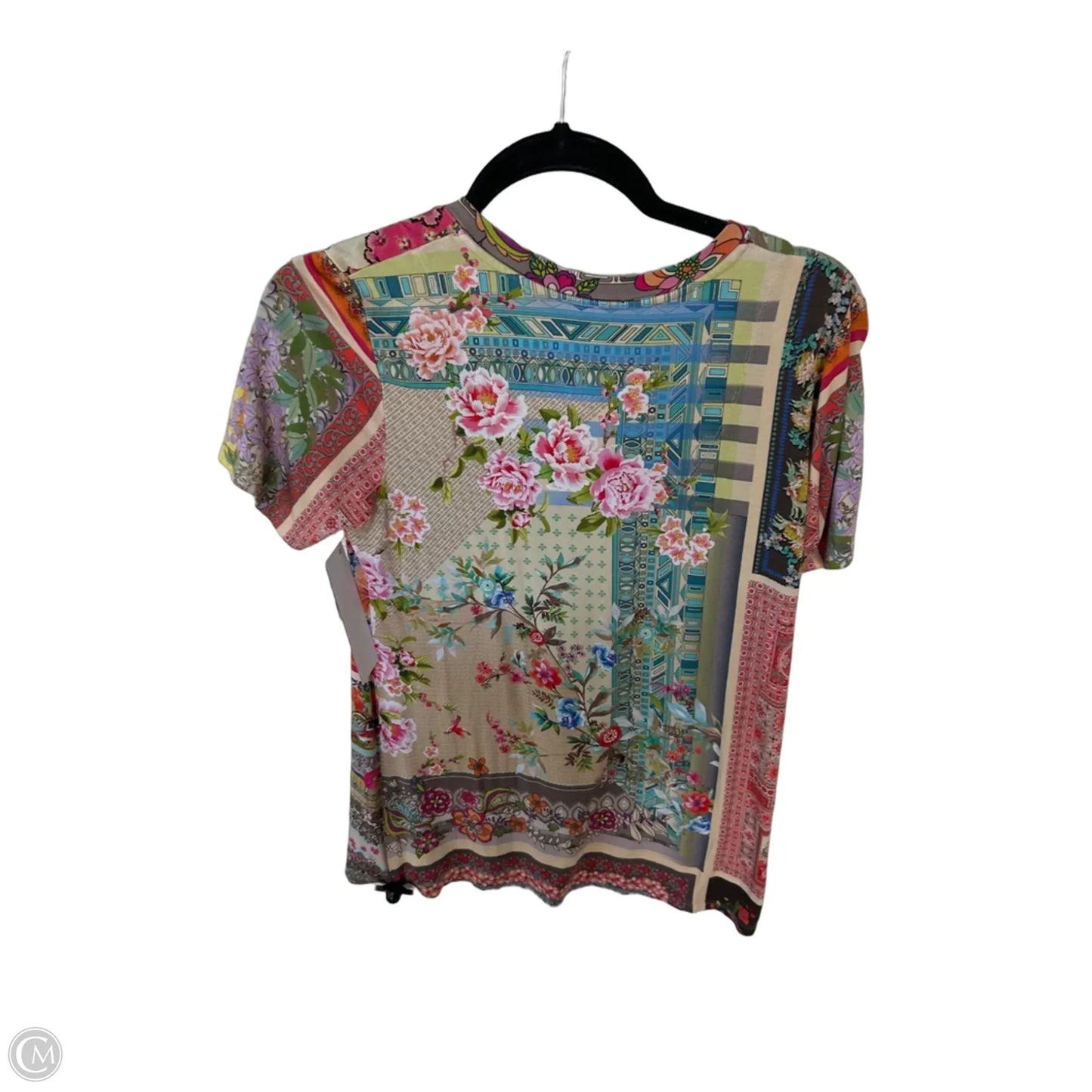 Top Short Sleeve Designer By Johnny Was In Tan & Yellow, Size: Xs