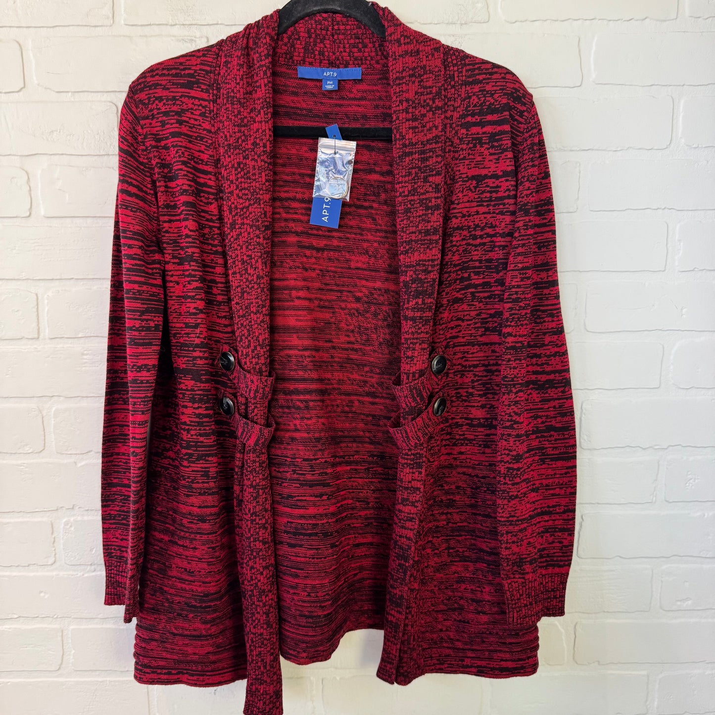 Sweater Cardigan By Apt 9 In Black & Red, Size: Mp
