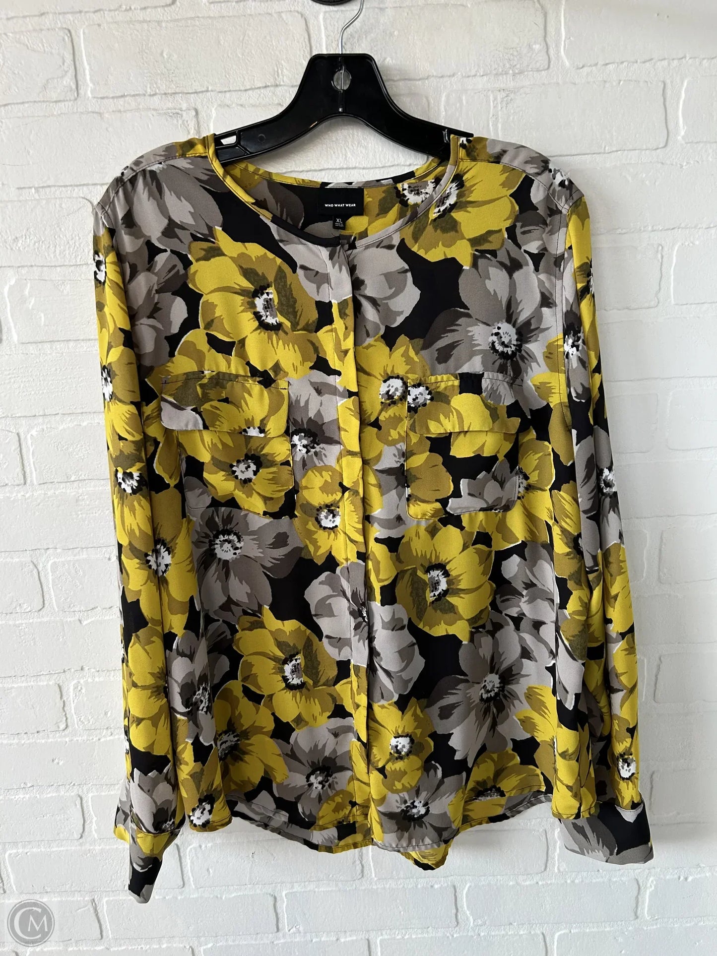 Top Long Sleeve By Who What Wear In Black & Yellow, Size: Xl