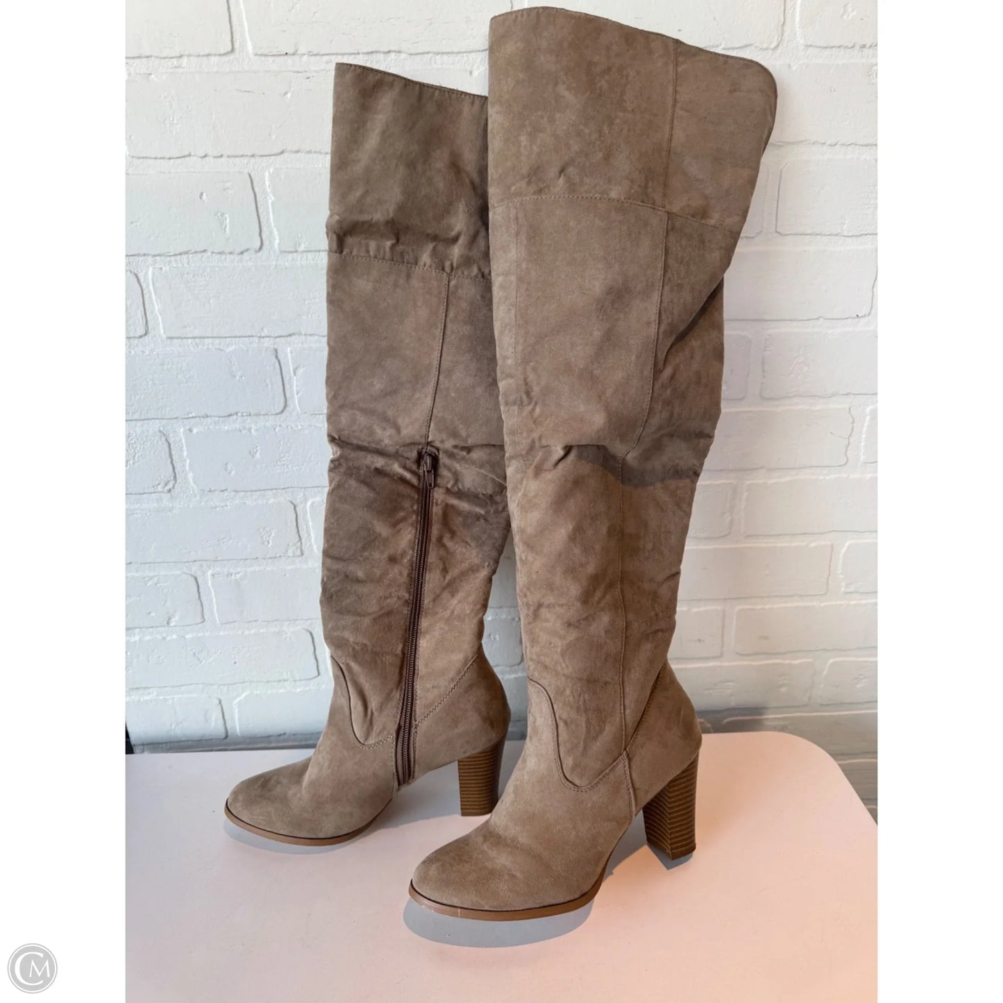 Boots Knee Heels By Just Fab In Tan, Size: 8