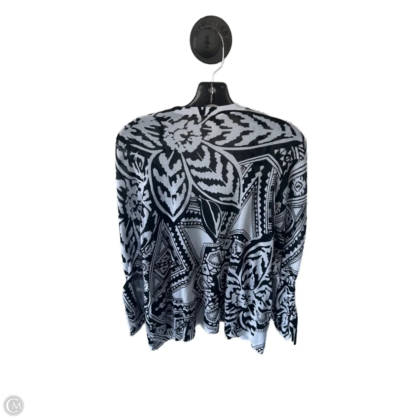 Sweater Cardigan By Chicos In Black & White, Size: L