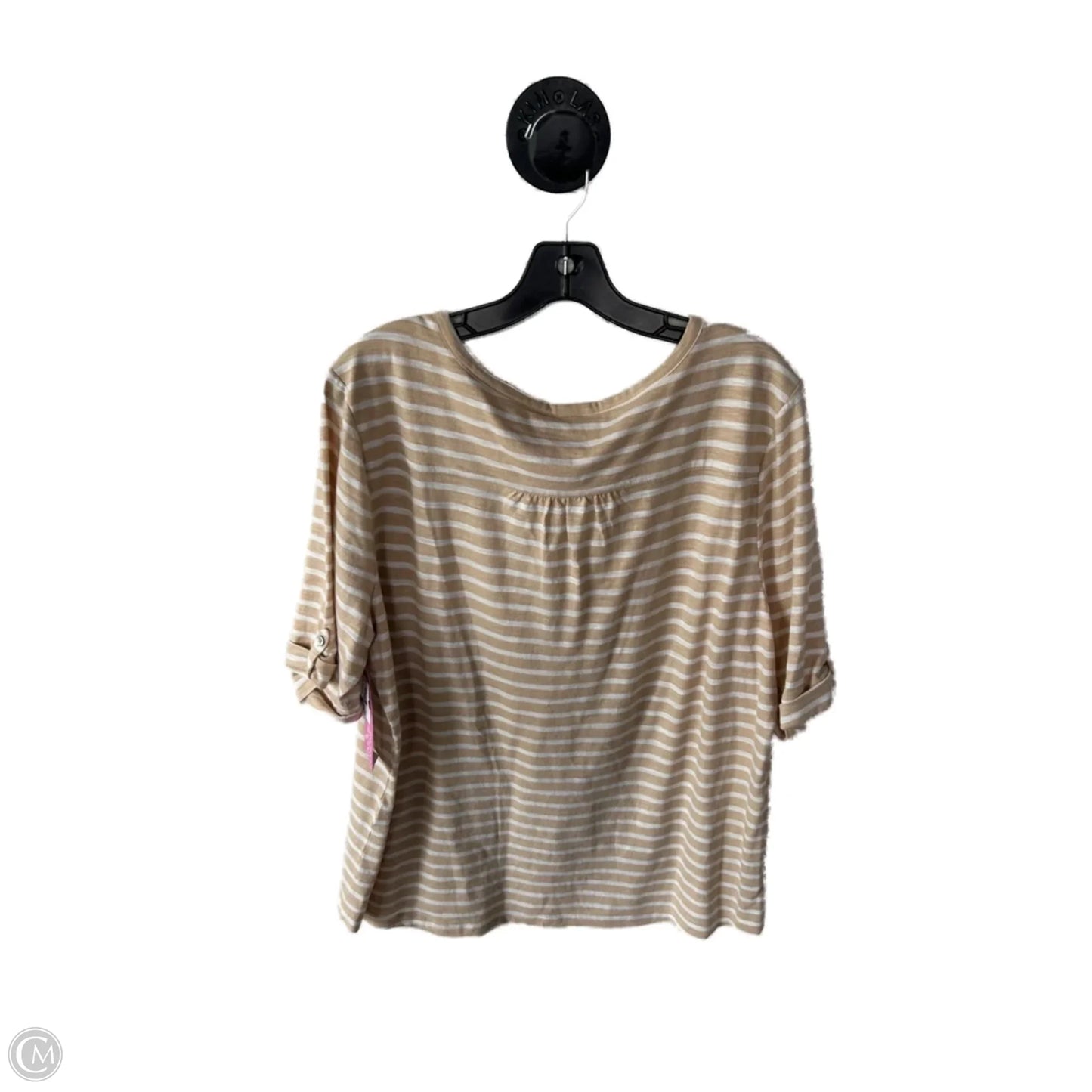 Top Short Sleeve By Chicos In Tan & White, Size: Xl