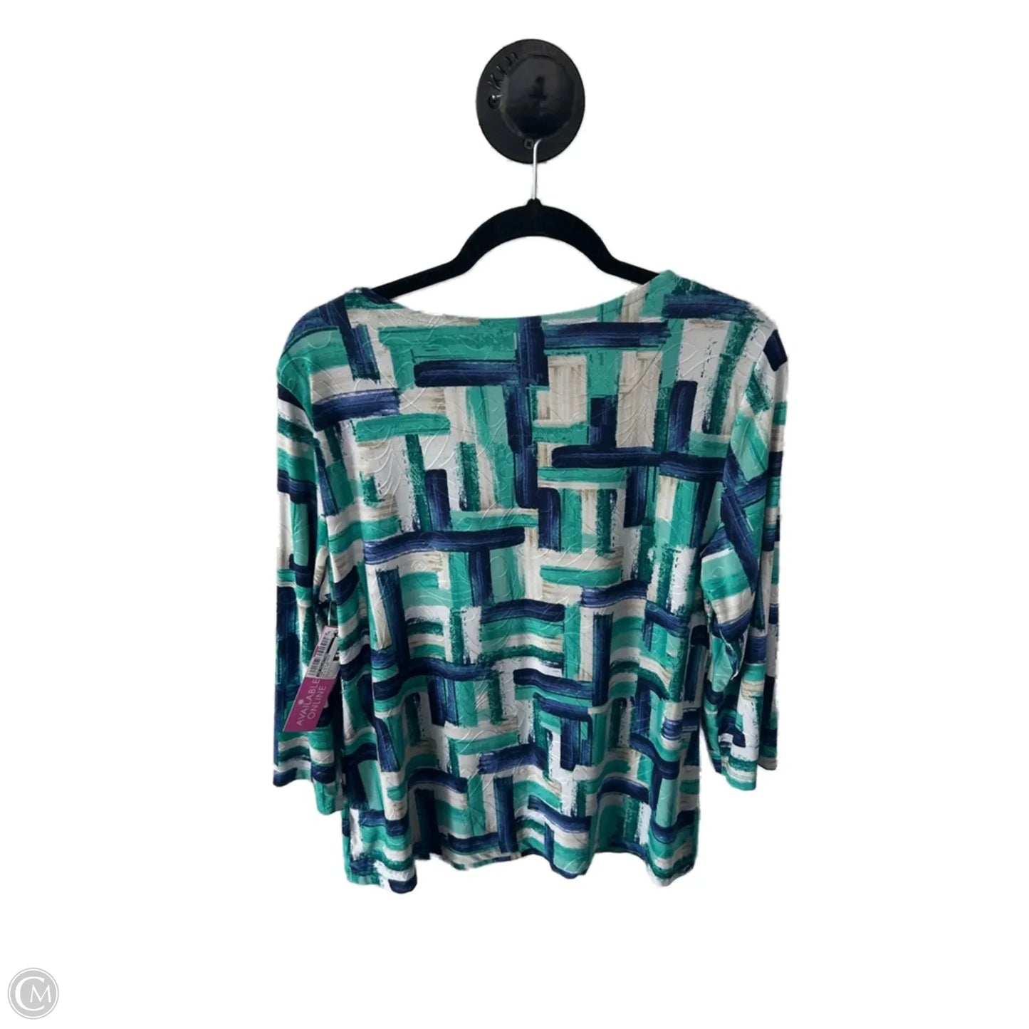 Top 3/4 Sleeve By Jm Collections In Blue & Tan, Size: L