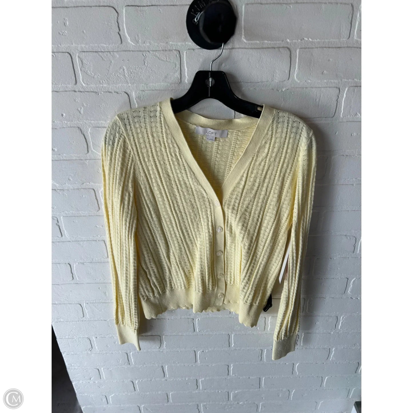 Sweater Cardigan By Loft In Yellow, Size: M
