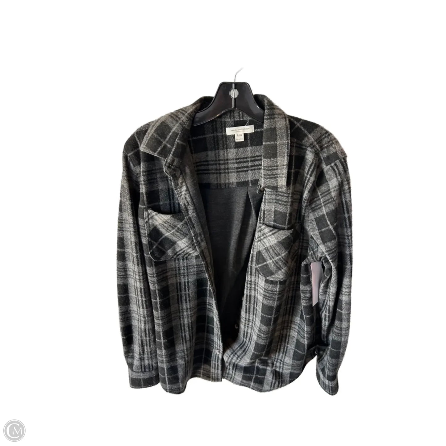 Jacket Shirt By Beachlunchlounge In Black & Grey, Size: L