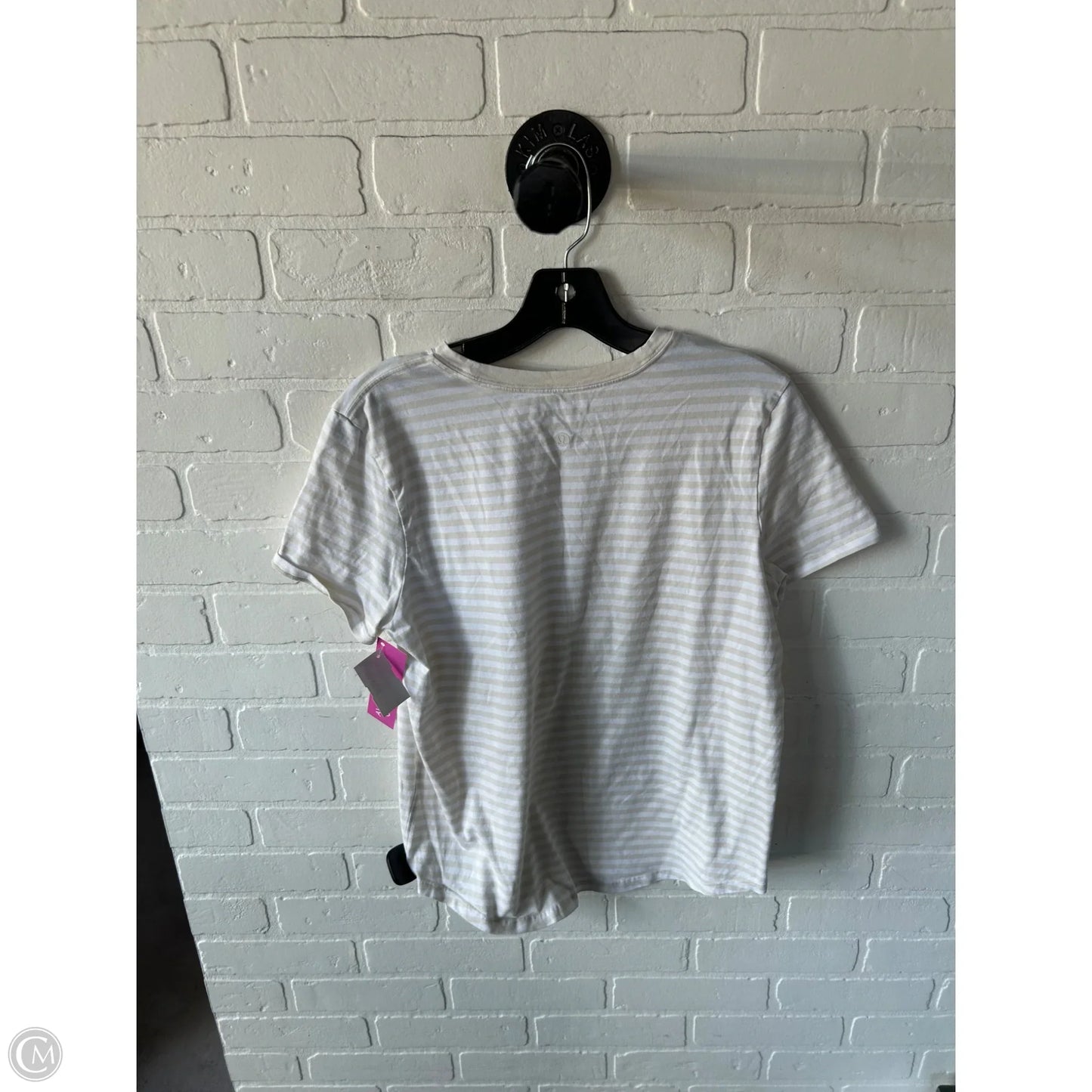 Athletic Top Short Sleeve By Lululemon In Tan & White, Size: M