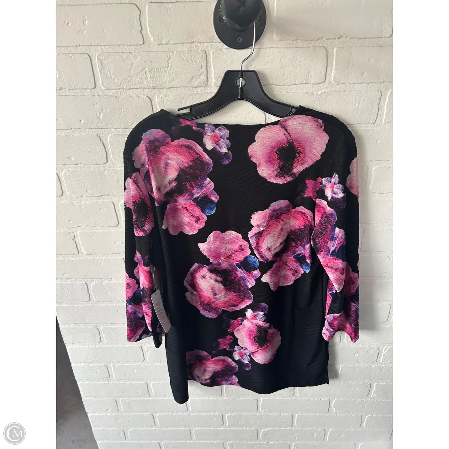 Top 3/4 Sleeve By Chicos In Black & Pink, Size: M