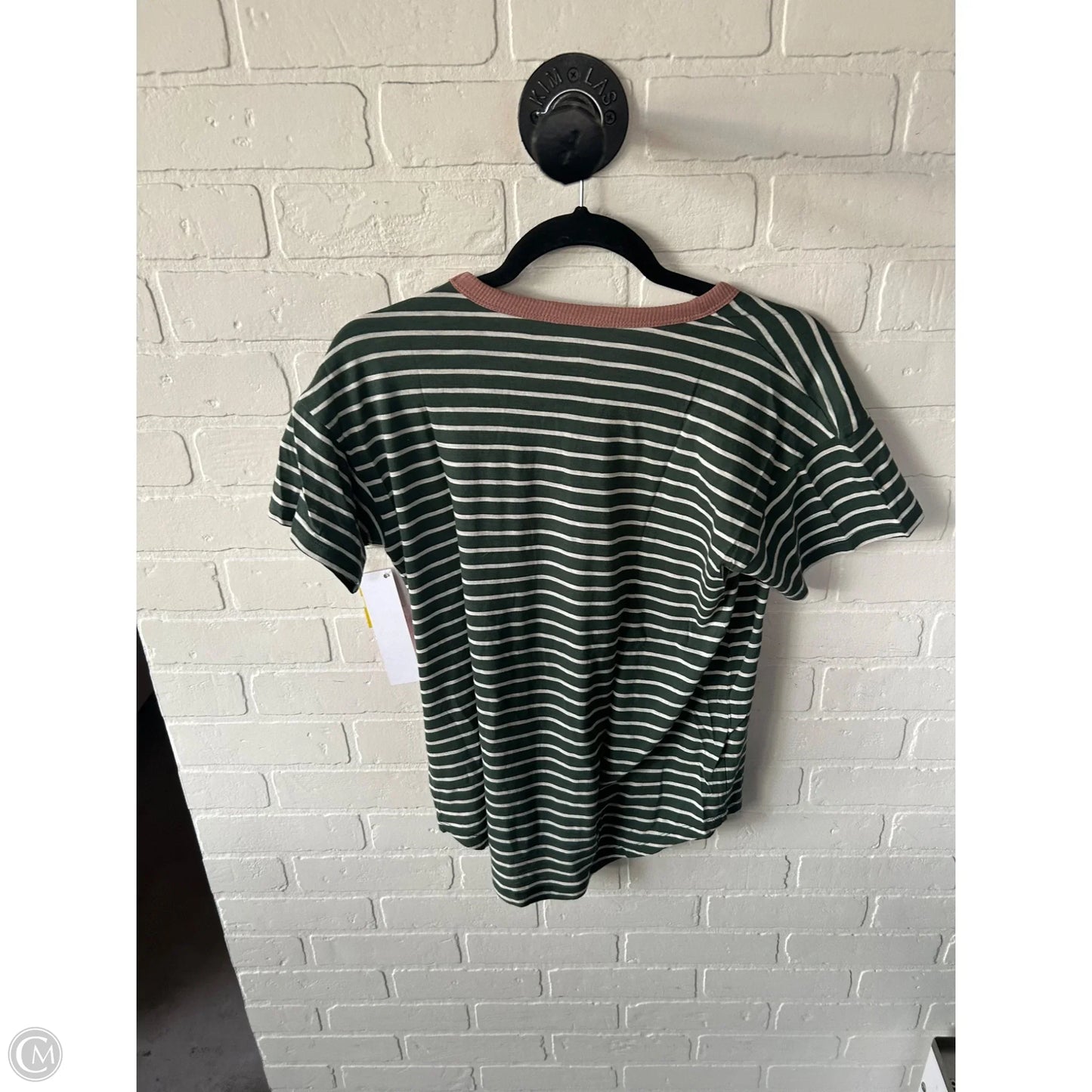 Top Short Sleeve By Madewell In Green & White, Size: M