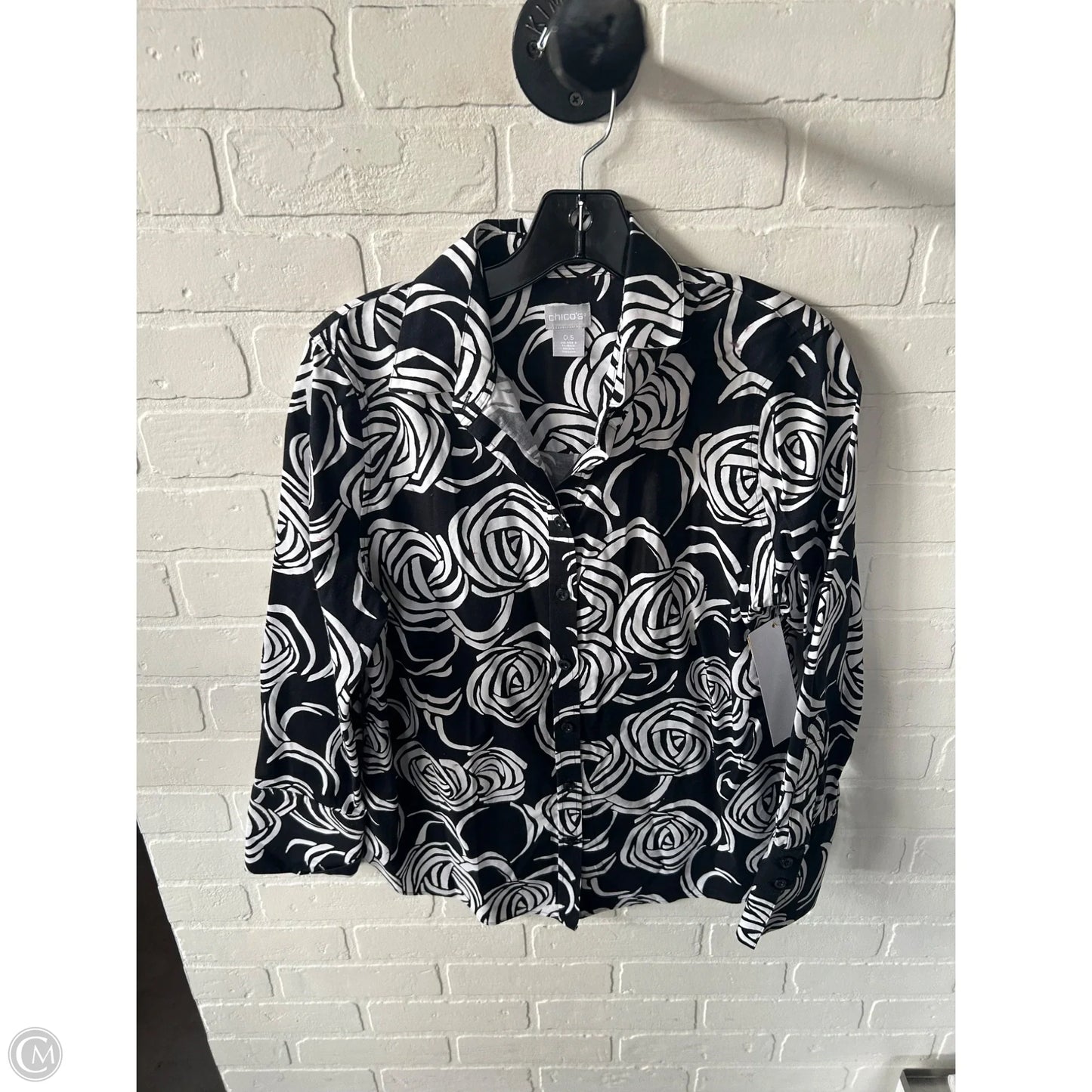 Top Long Sleeve By Chicos In Black & White, Size: S