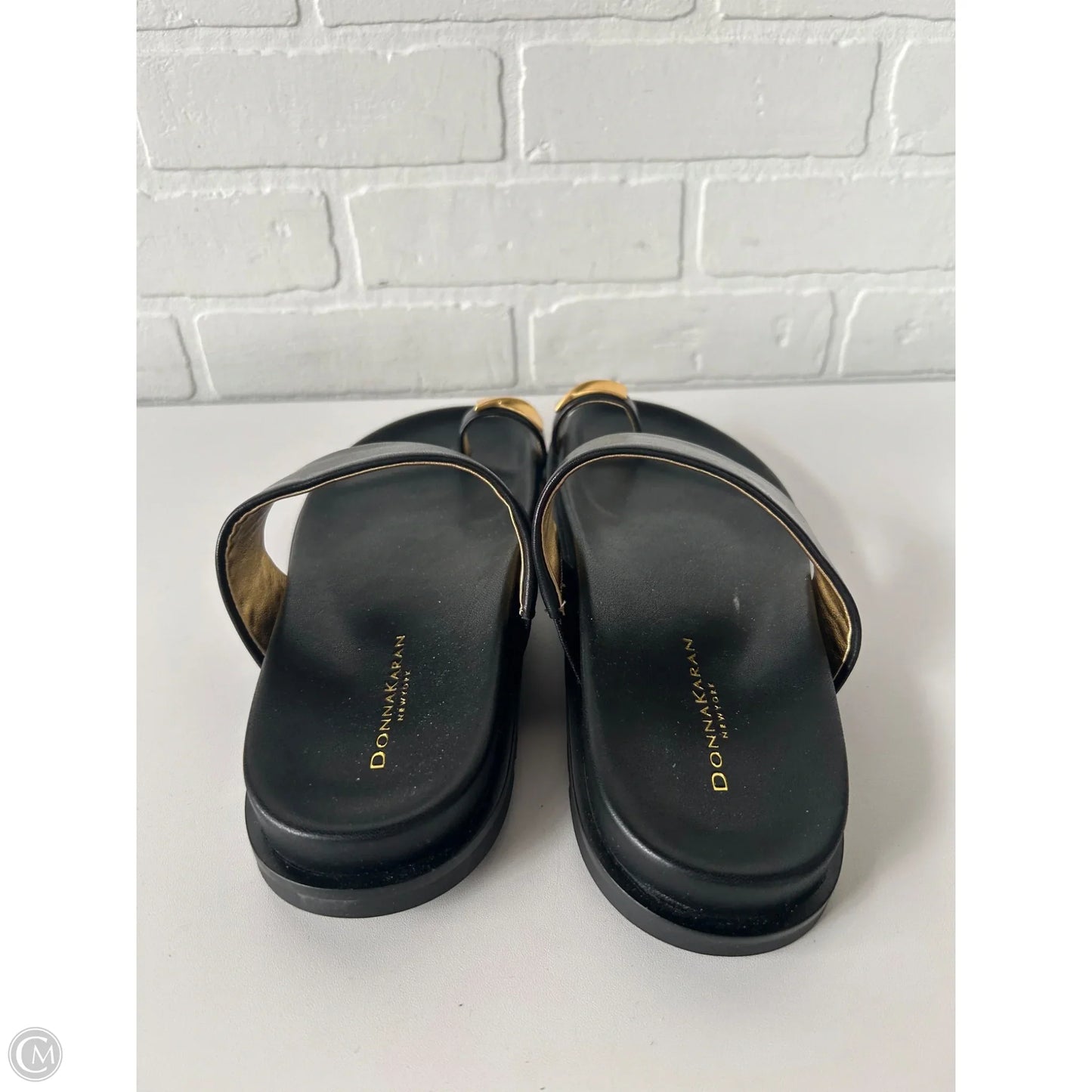 Sandals Flats By Donna Karan In Black & Gold, Size: 8.5